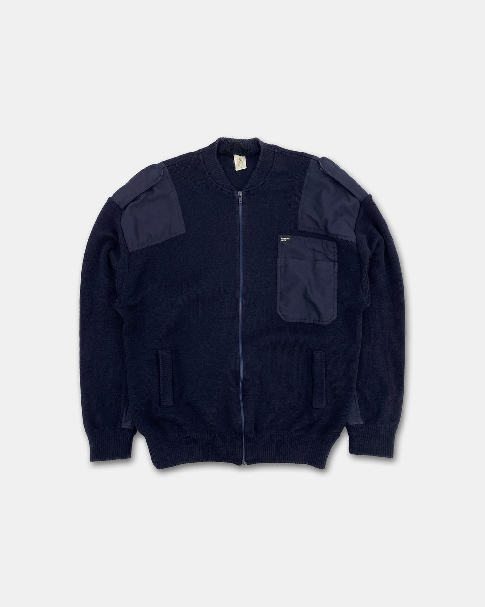 Vintage 1980s Fire Department Zip Knit Sweater Navy