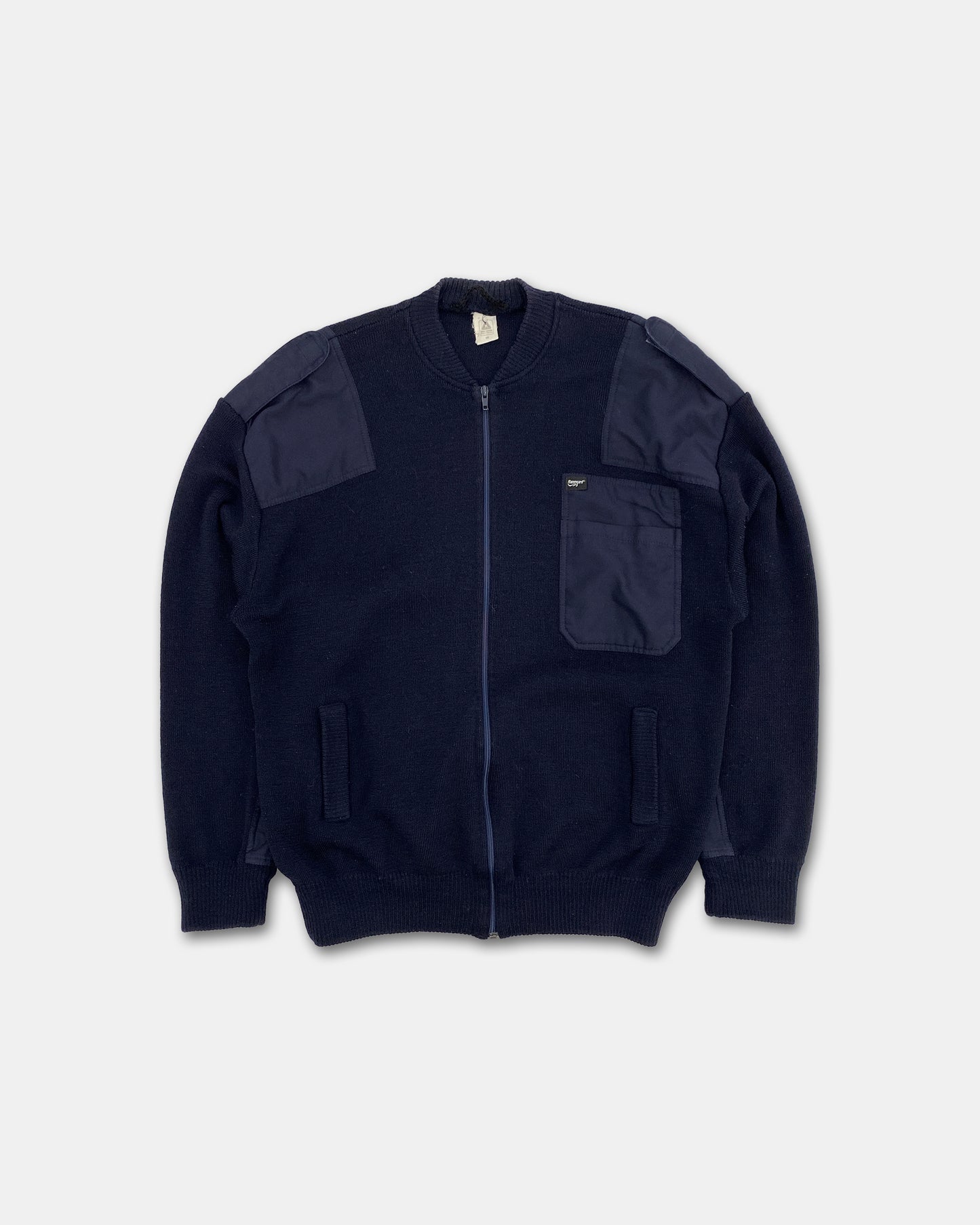 Vintage 1980s Fire Department Zip Knit Sweater Navy