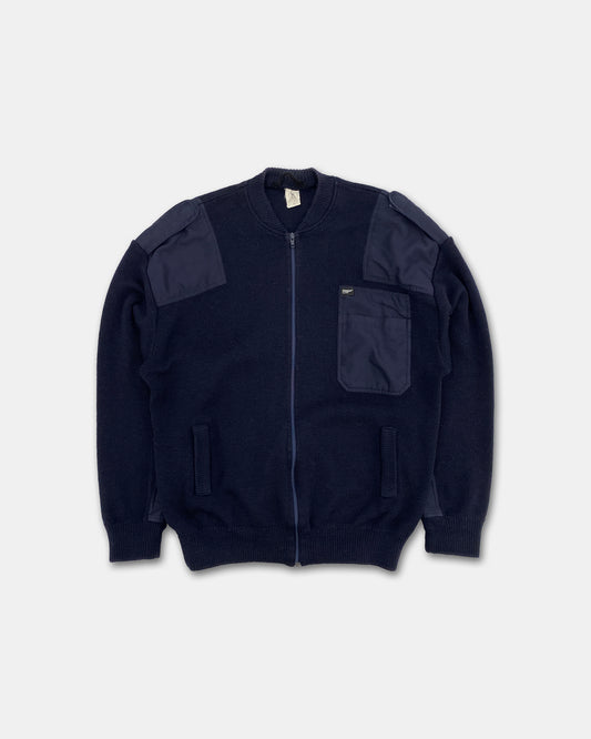 Vintage 1980s Fire Department Zip Knit Sweater Navy