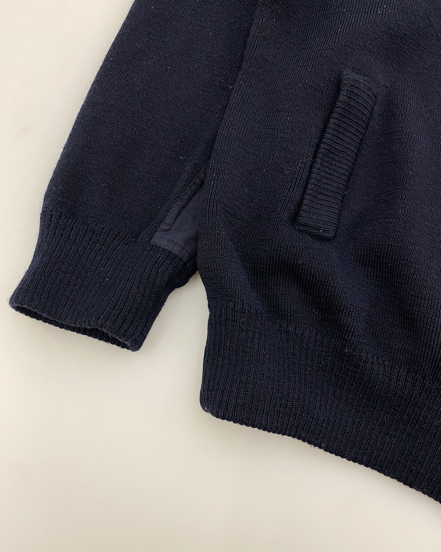 Vintage 1980s Fire Department Zip Knit Sweater Navy