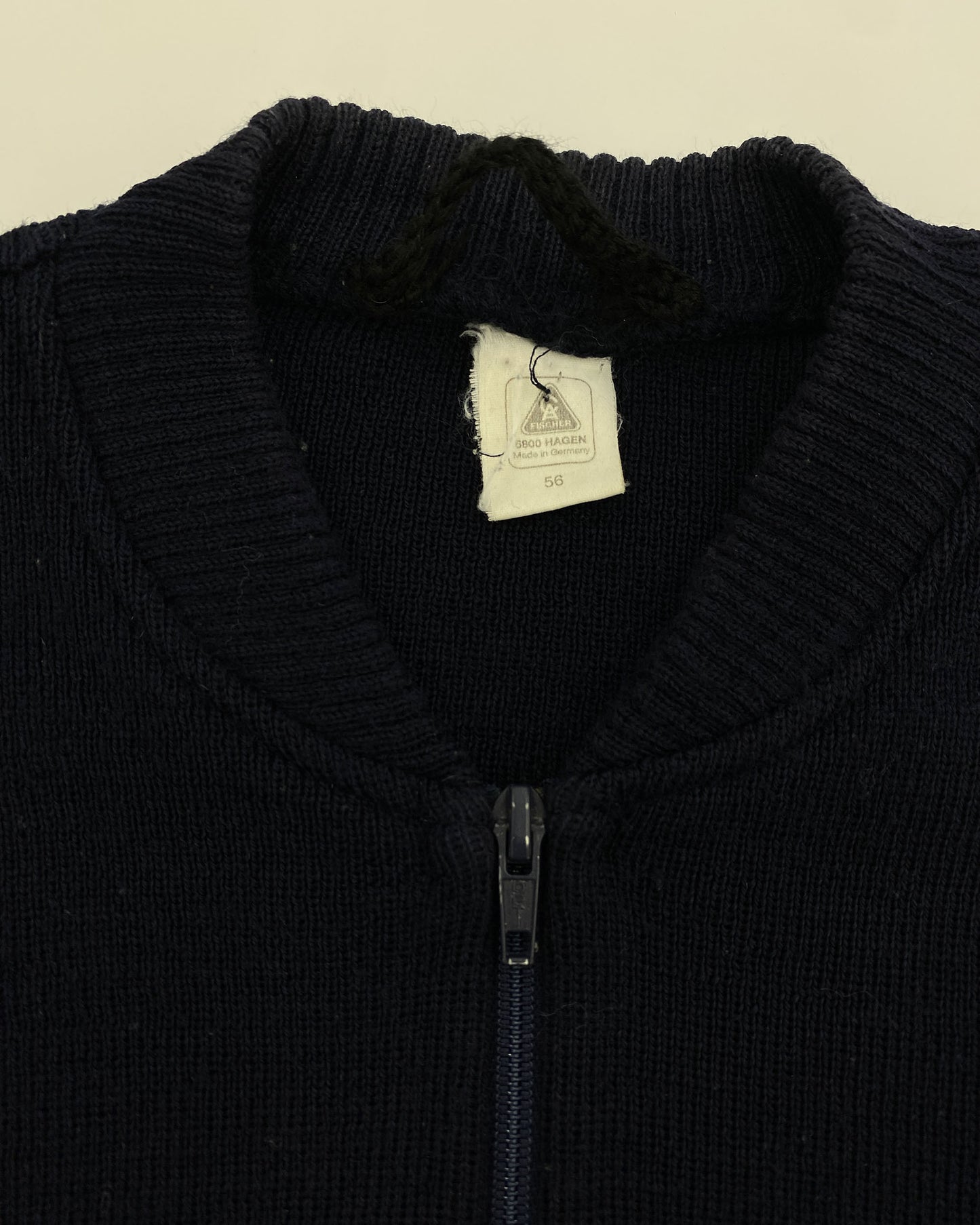 Vintage 1980s Fire Department Zip Knit Sweater Navy