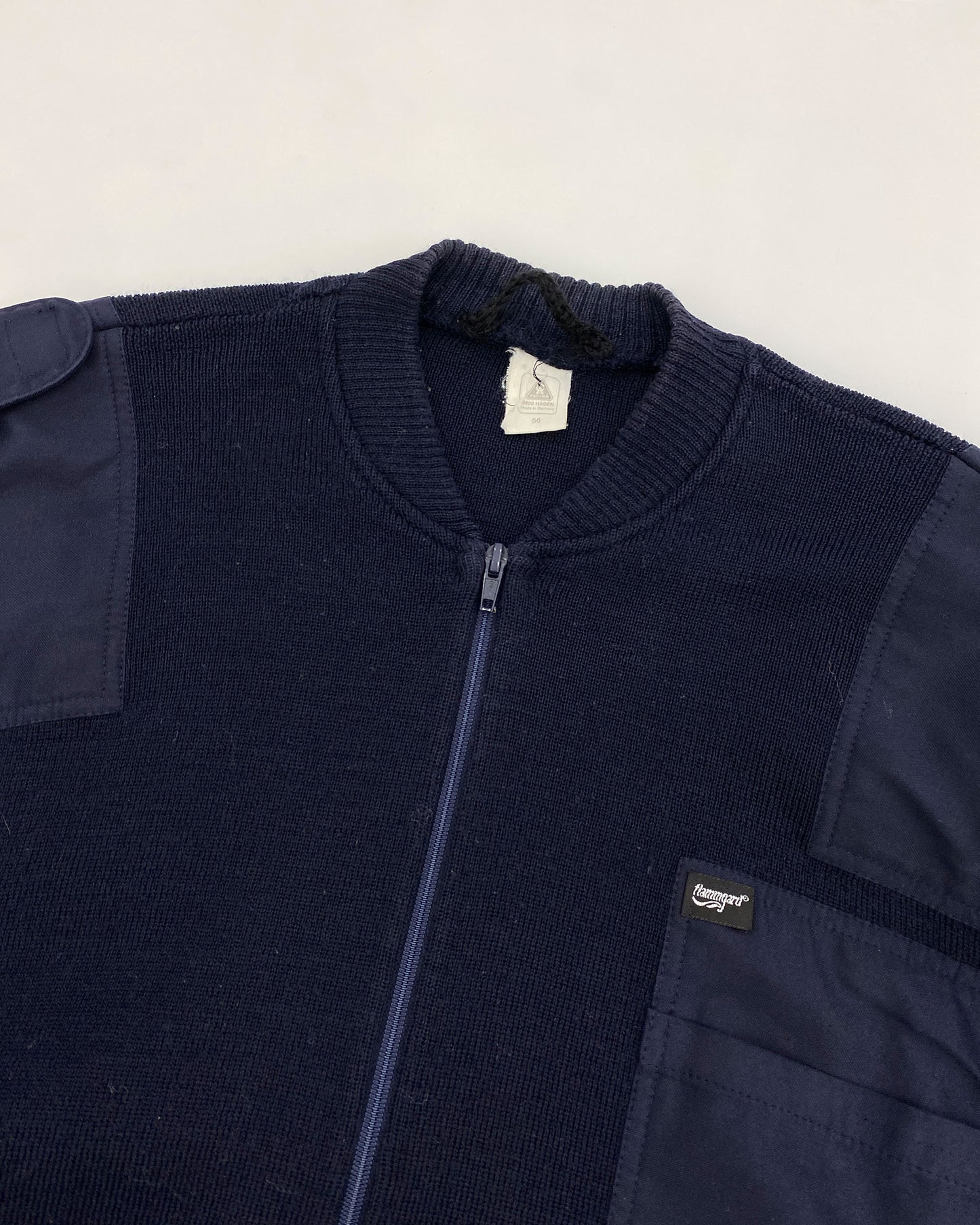 Vintage 1980s Fire Department Zip Knit Sweater Navy