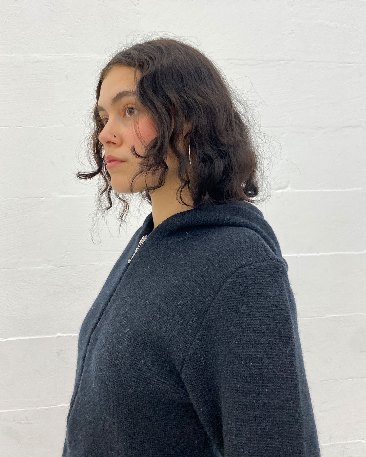 Vintage 1990s Knit Zip Hoodie Dark Grey