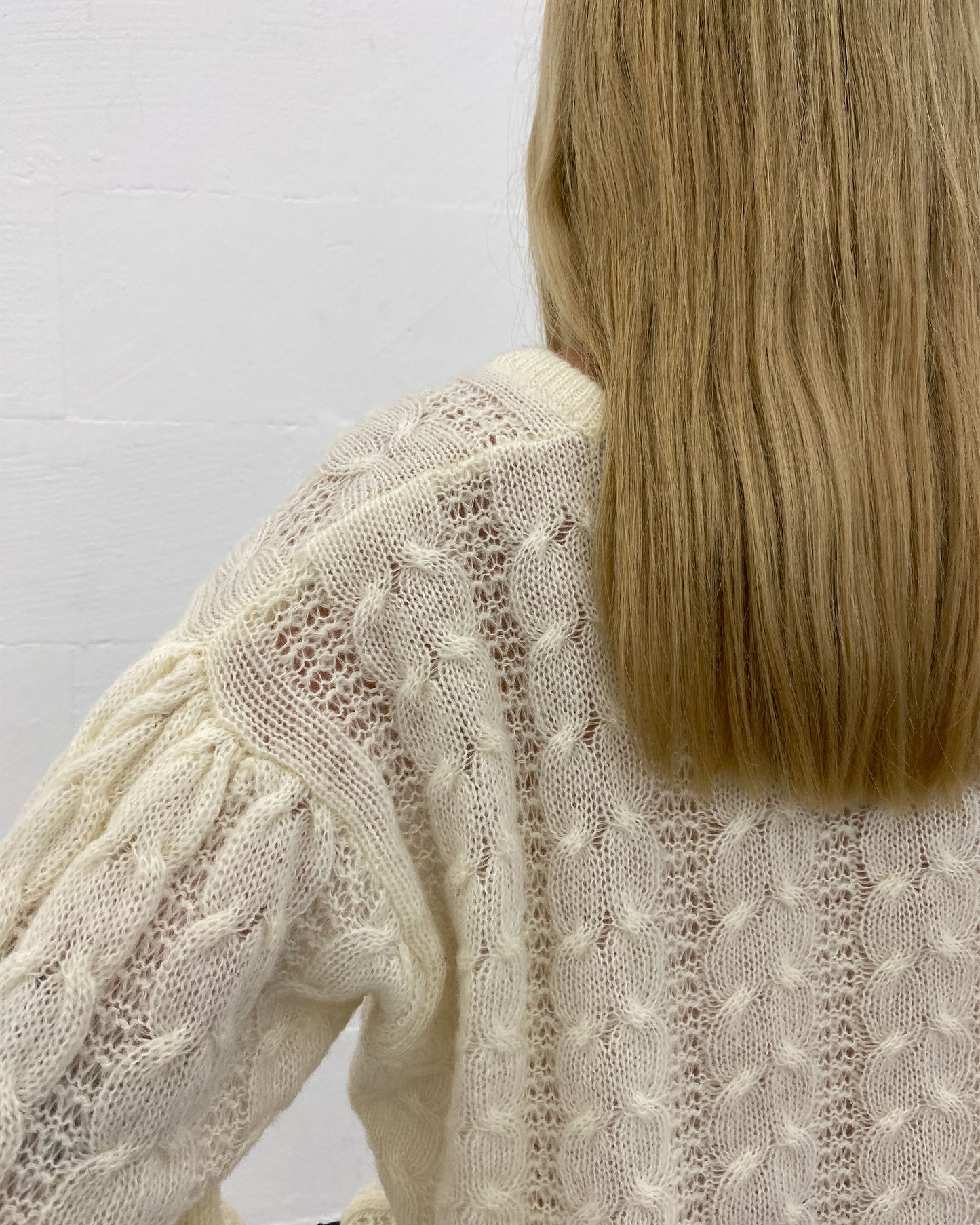 Vintage 1970s Mohair V-Neck Knit Sweater White