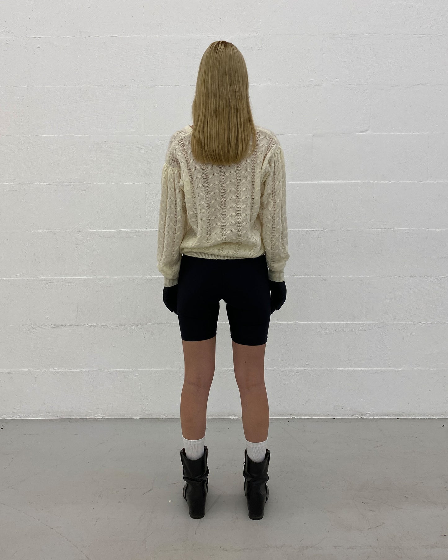 Vintage 1970s Mohair V-Neck Knit Sweater White