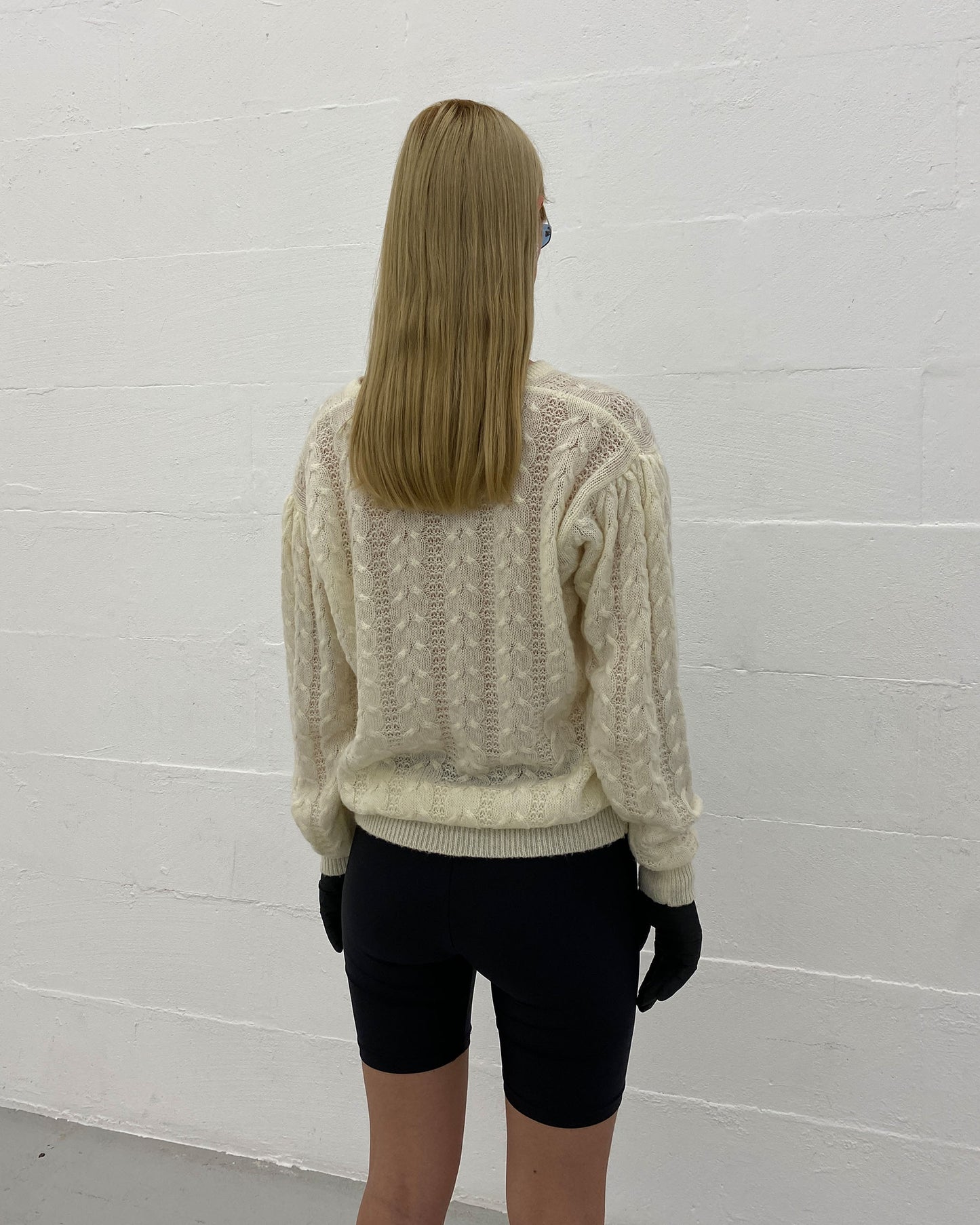 Vintage 1970s Mohair V-Neck Knit Sweater White
