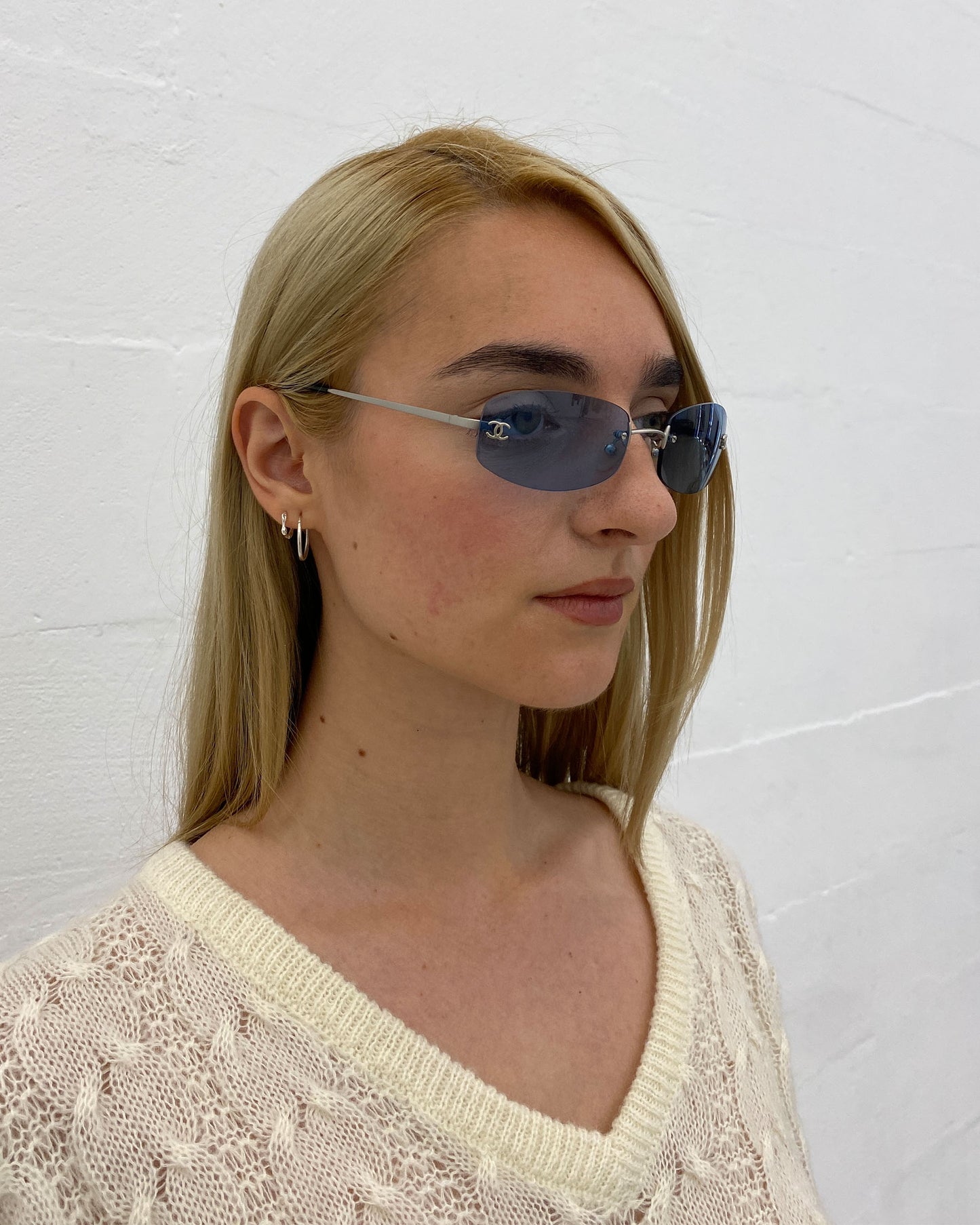 Chanel by Karl Lagerfeld 1998 4002 Rimless Sunglasses Blue Silver