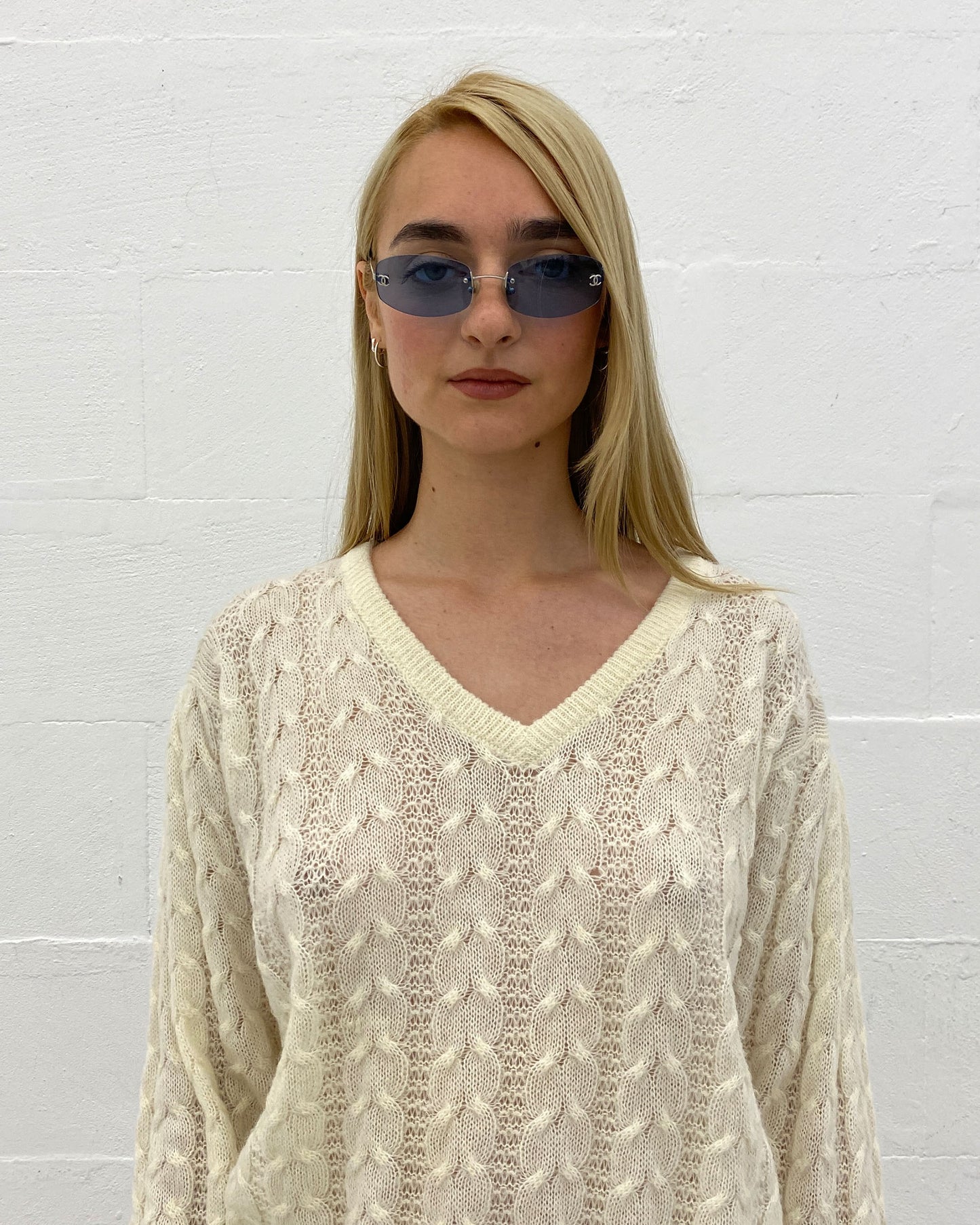 Chanel by Karl Lagerfeld 1998 4002 Rimless Sunglasses Blue Silver