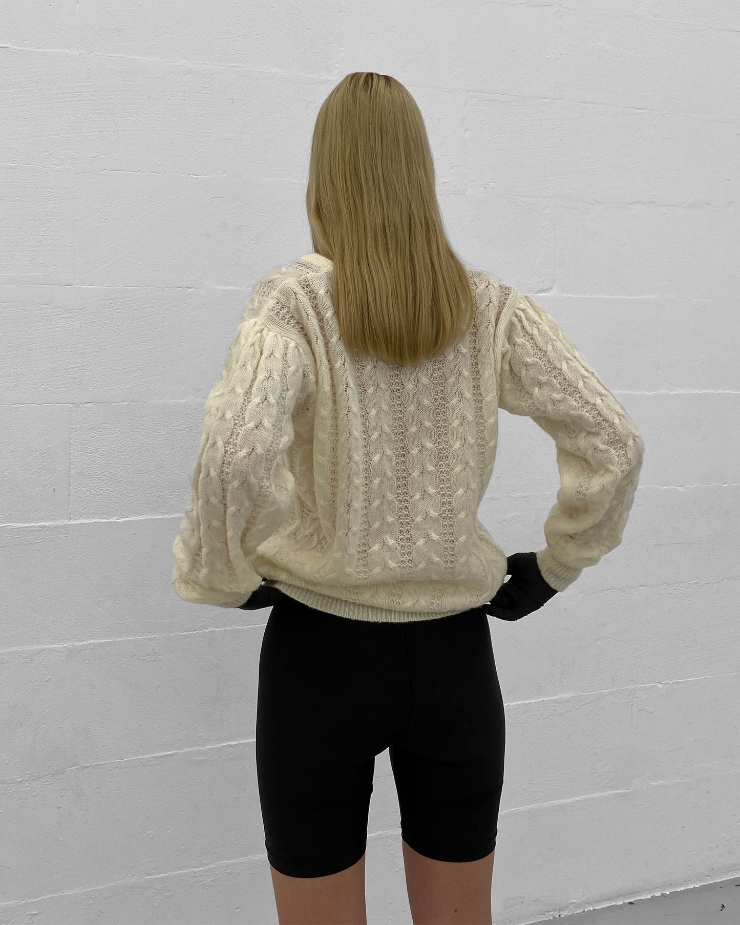 Vintage 1970s Mohair V-Neck Knit Sweater White