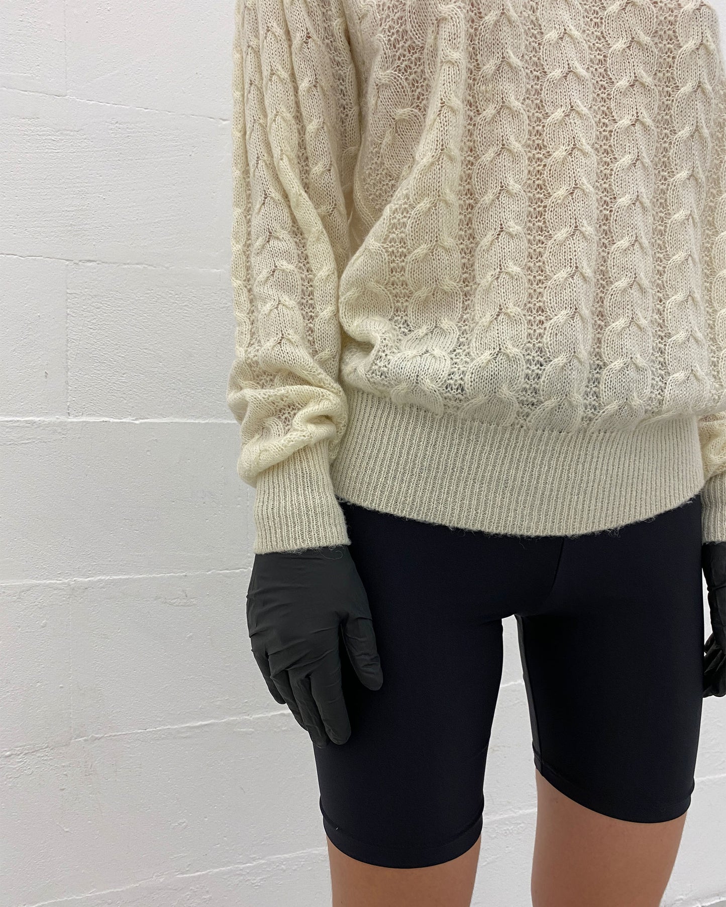 Vintage 1970s Mohair V-Neck Knit Sweater White