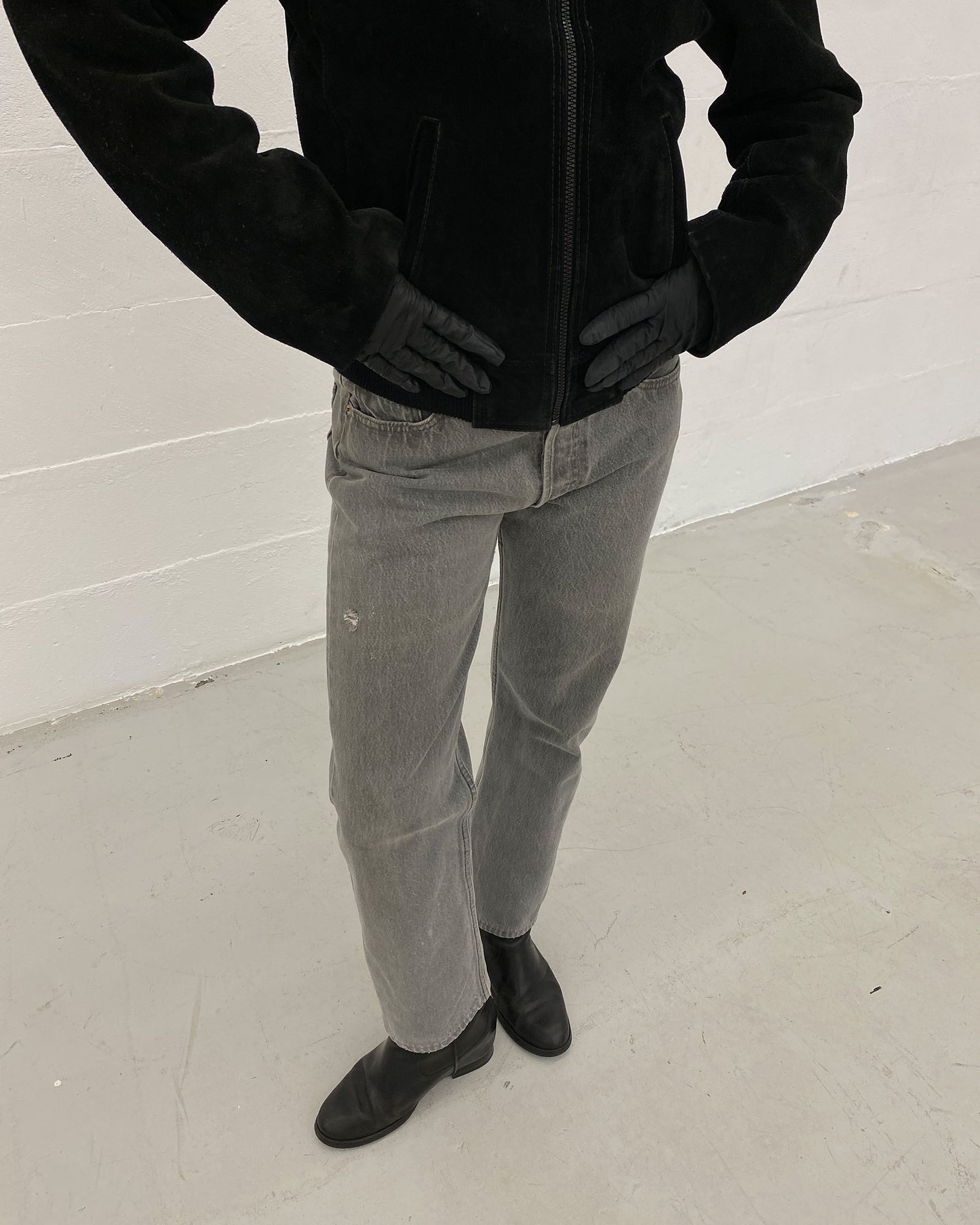Vintage 1970s Riri Zip Suede Leatherjacket Black