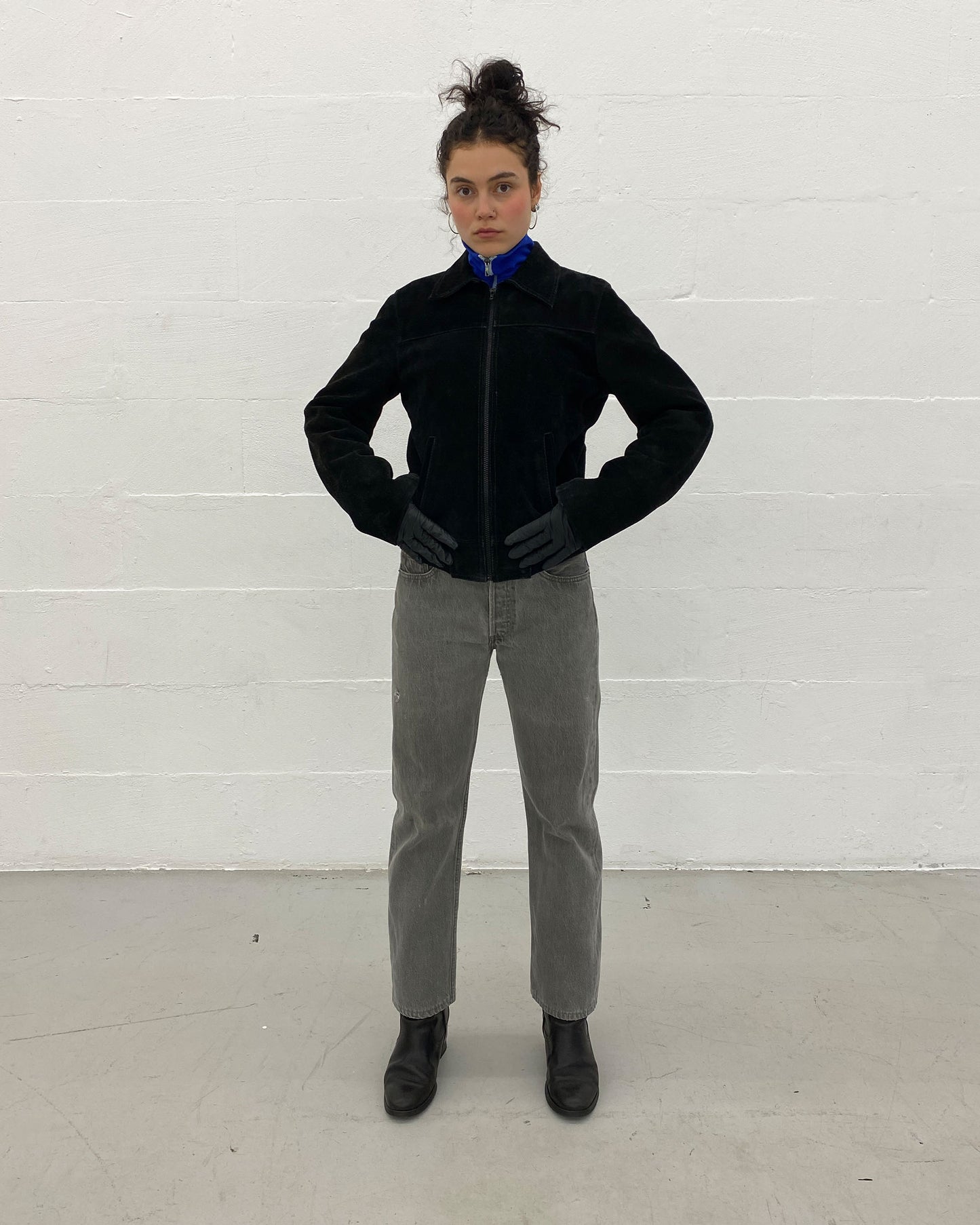 Vintage 1970s Riri Zip Suede Leatherjacket Black
