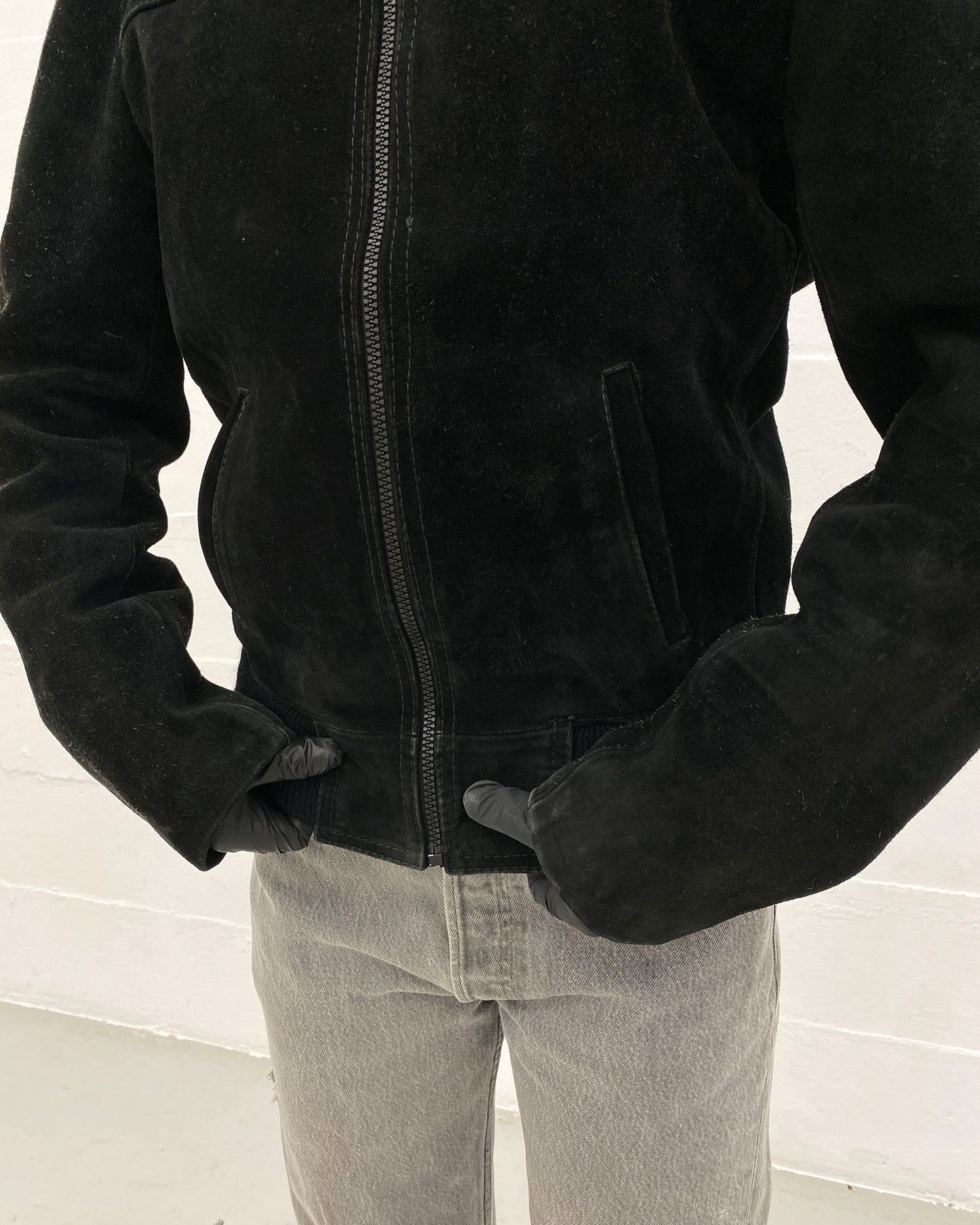 Vintage 1970s Riri Zip Suede Leatherjacket Black