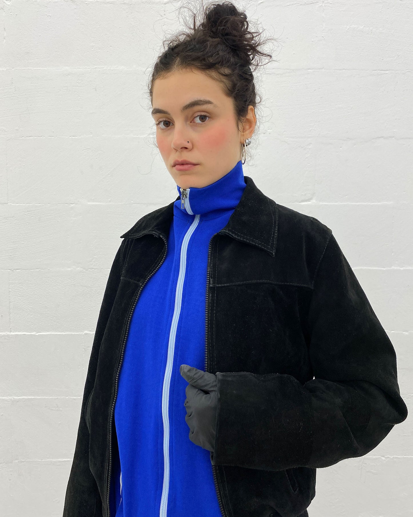 Vintage 1970s Riri Zip Suede Leatherjacket Black