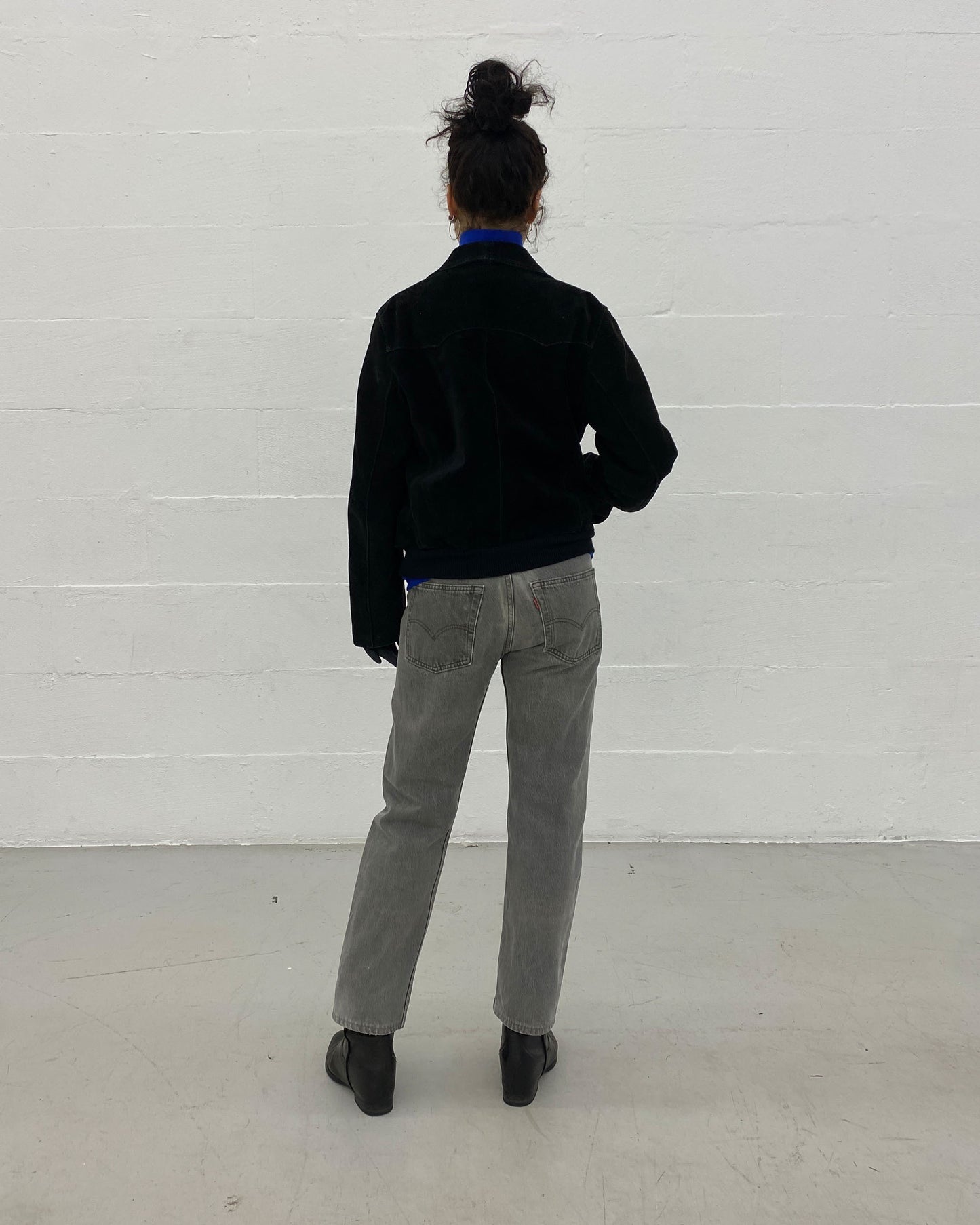 Vintage 1970s Riri Zip Suede Leatherjacket Black