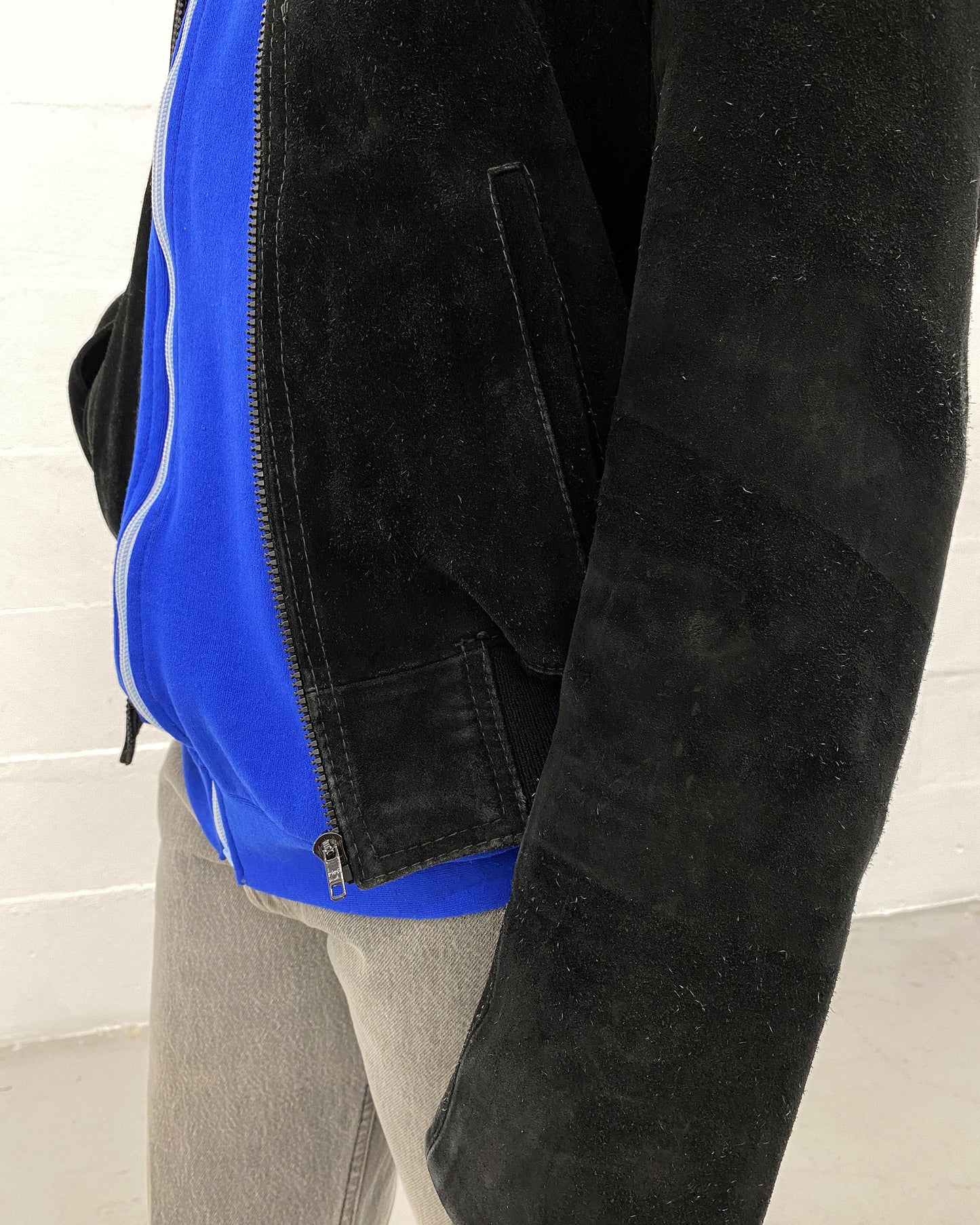Vintage 1970s Riri Zip Suede Leatherjacket Black