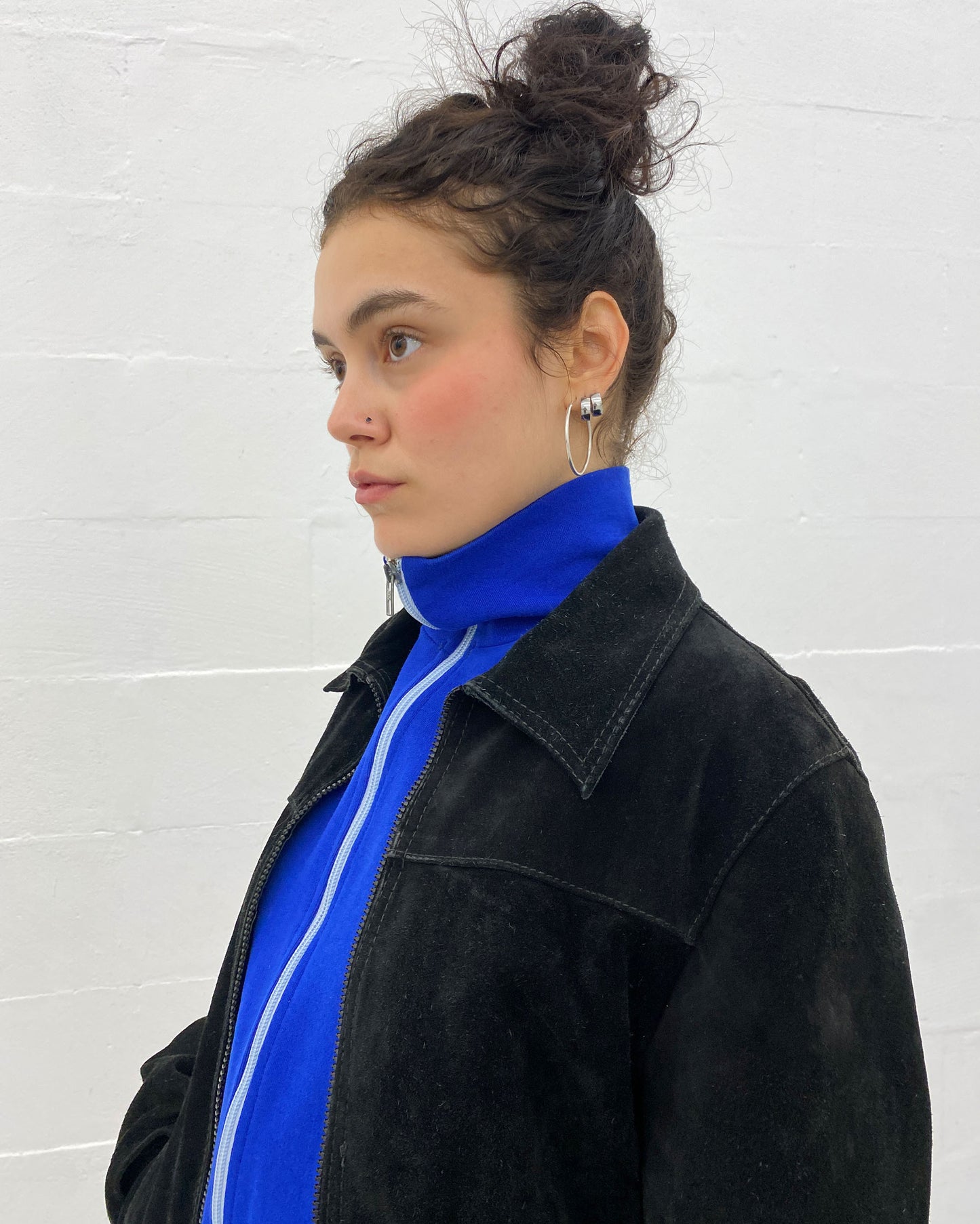 Vintage 1970s Riri Zip Suede Leatherjacket Black