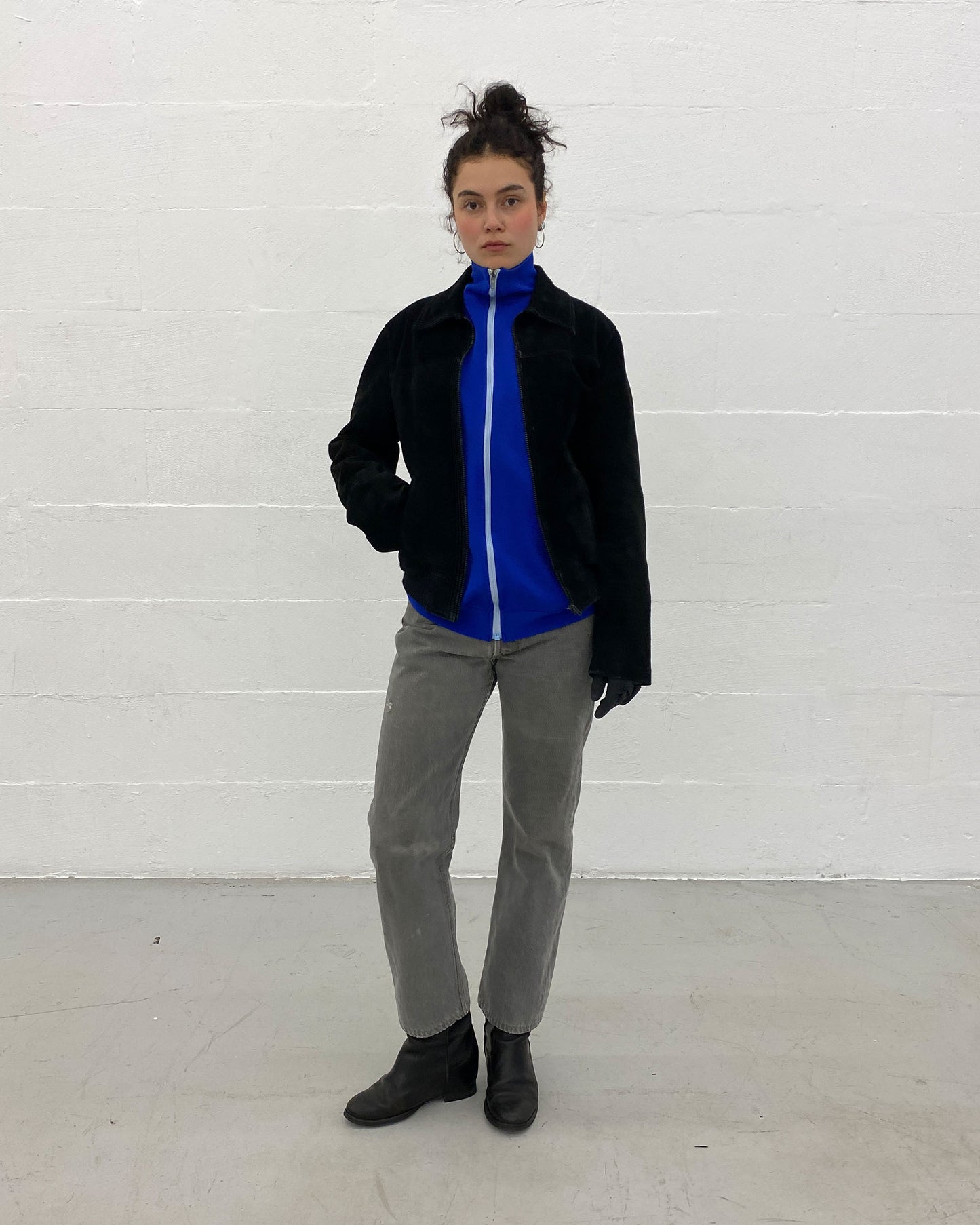 Vintage 1970s Riri Zip Suede Leatherjacket Black