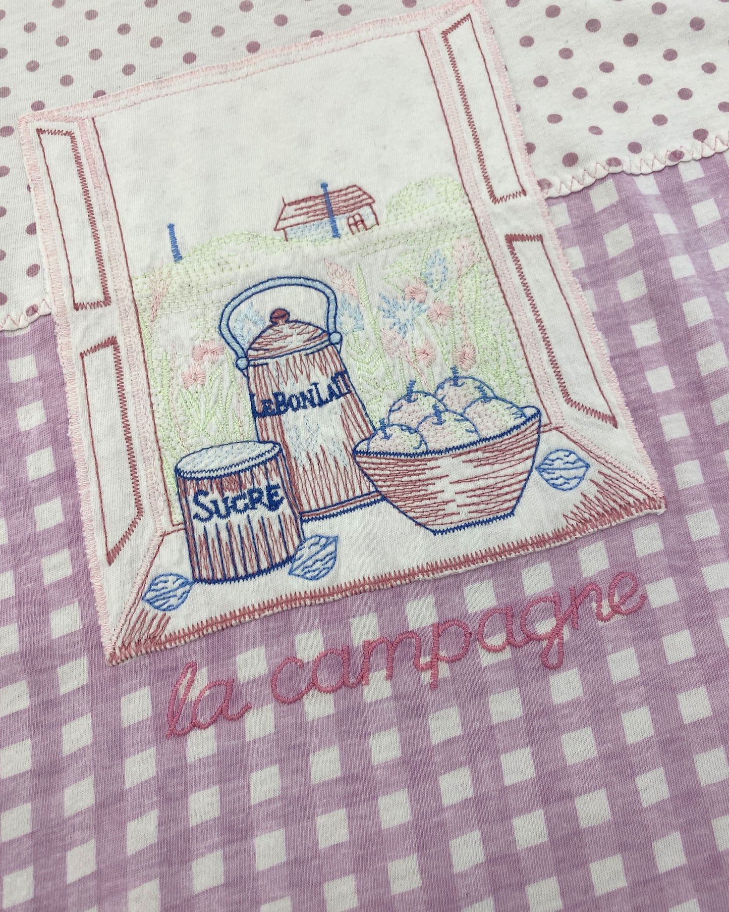 Vintage 1990s La Campagne Checkered T-Shirt Light Pink