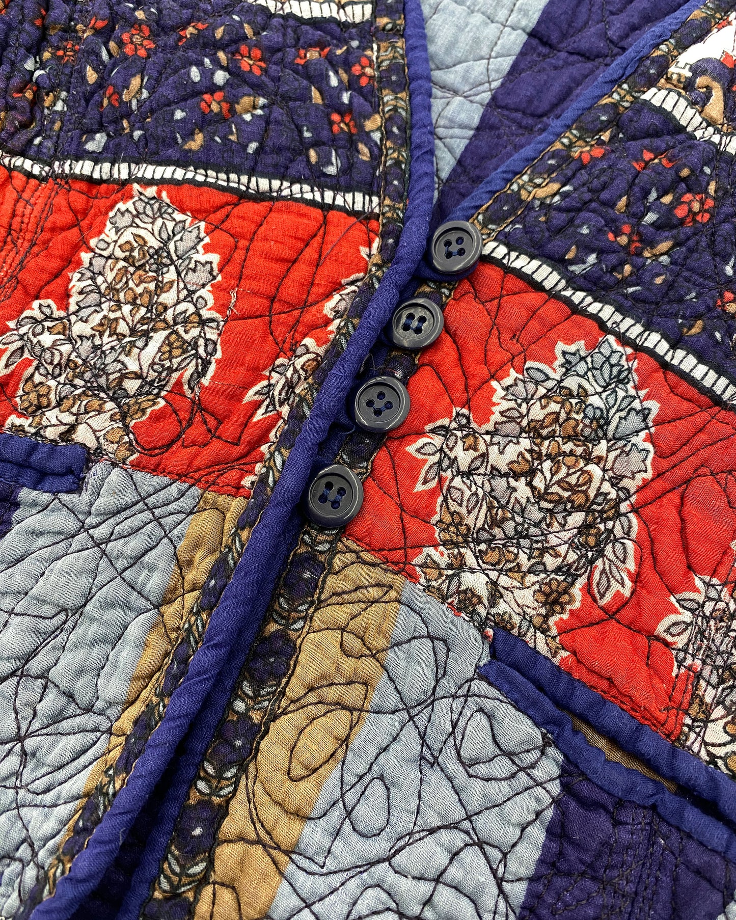 Vintage 1990s Quilted Patchwork Cotton Vest Navy Red