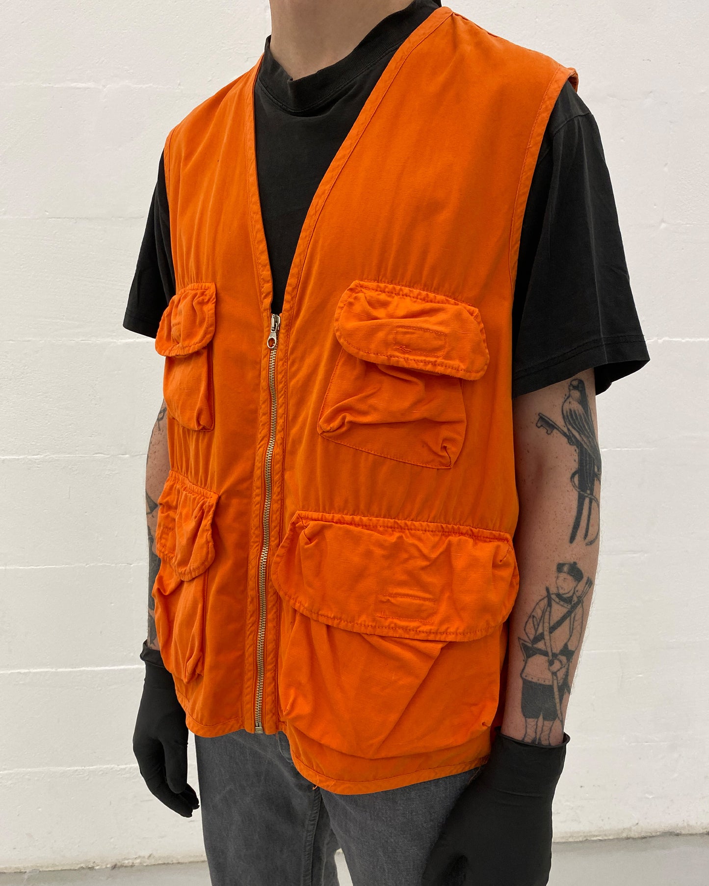 Vintage 1970s Multipocket Cotton Vest Orange