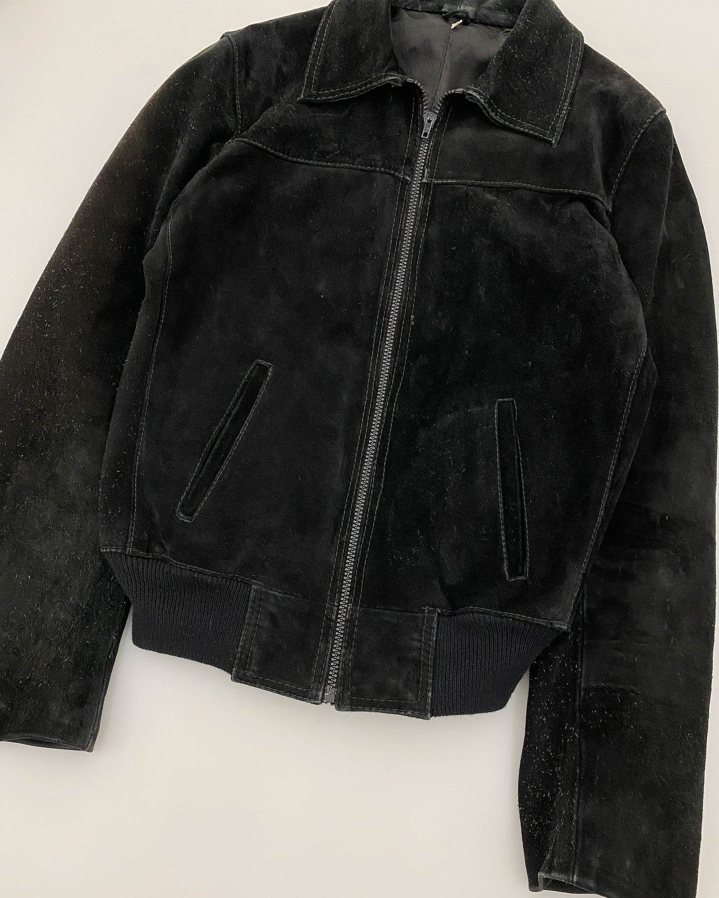 Vintage 1970s Riri Zip Suede Leatherjacket Black