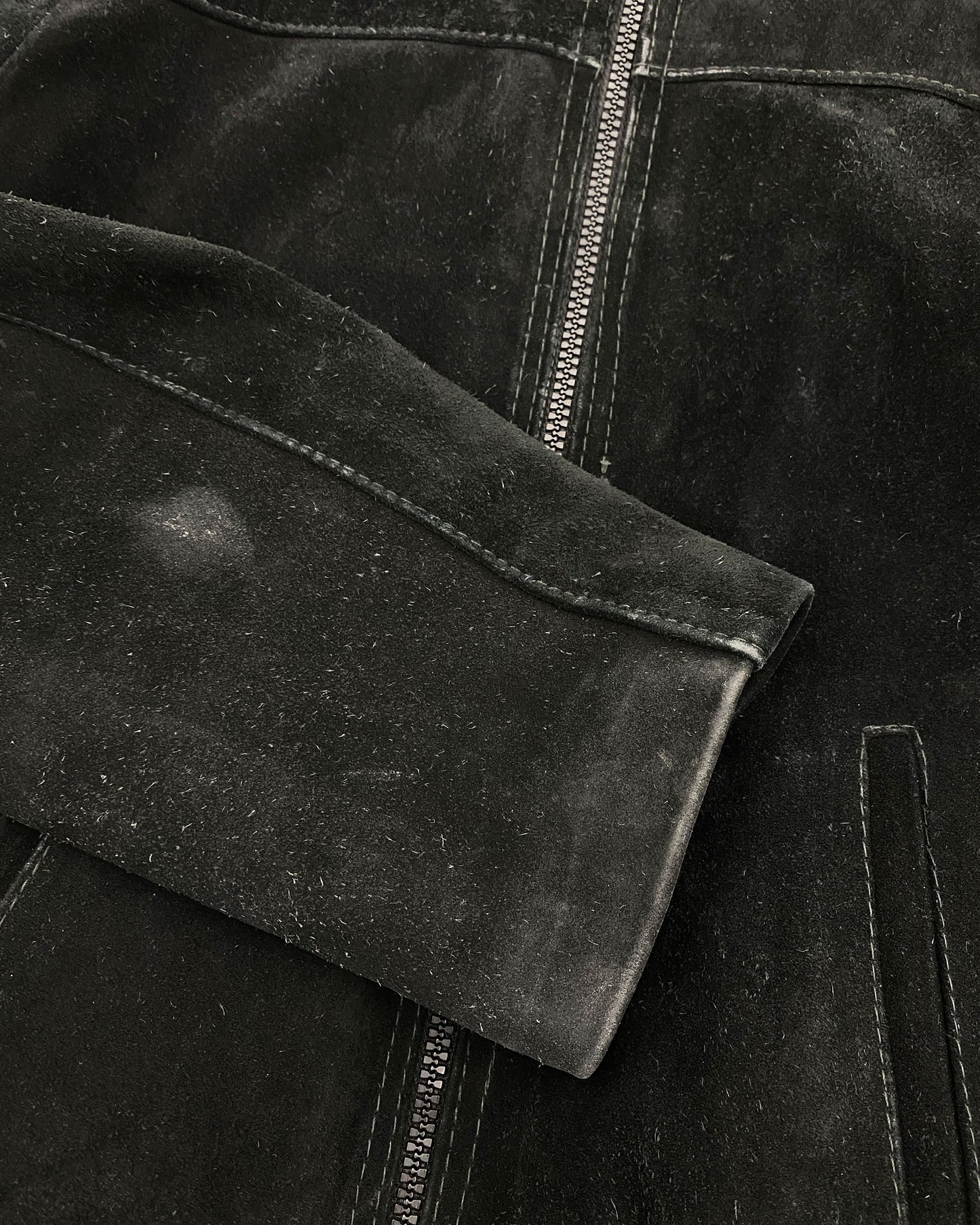 Vintage 1970s Riri Zip Suede Leatherjacket Black