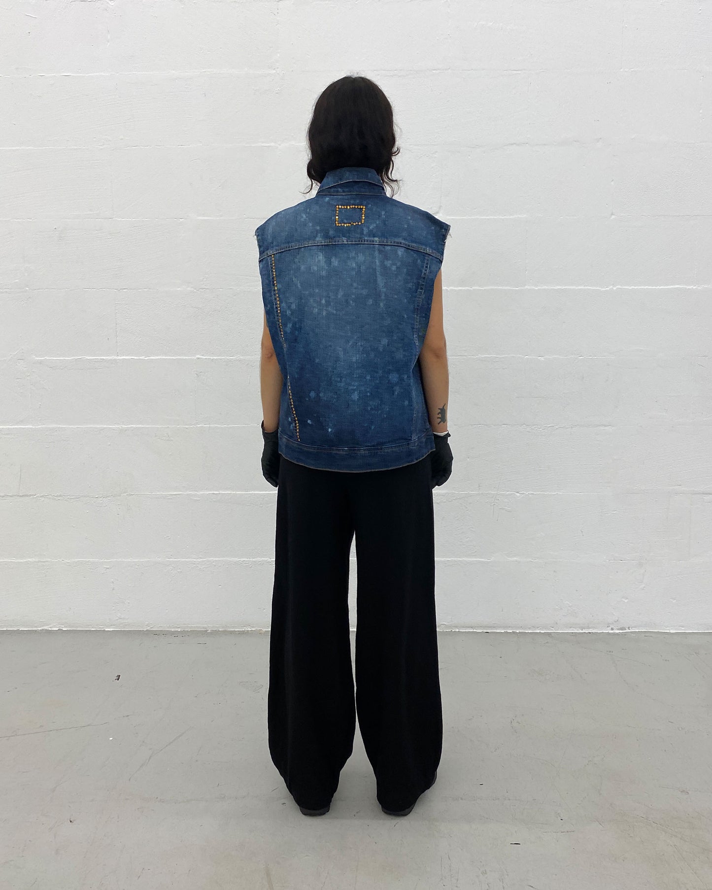 W.&L.T. Walter van Beirendonck 1990s Rhinestones Acid Wash Denim Vest Blue