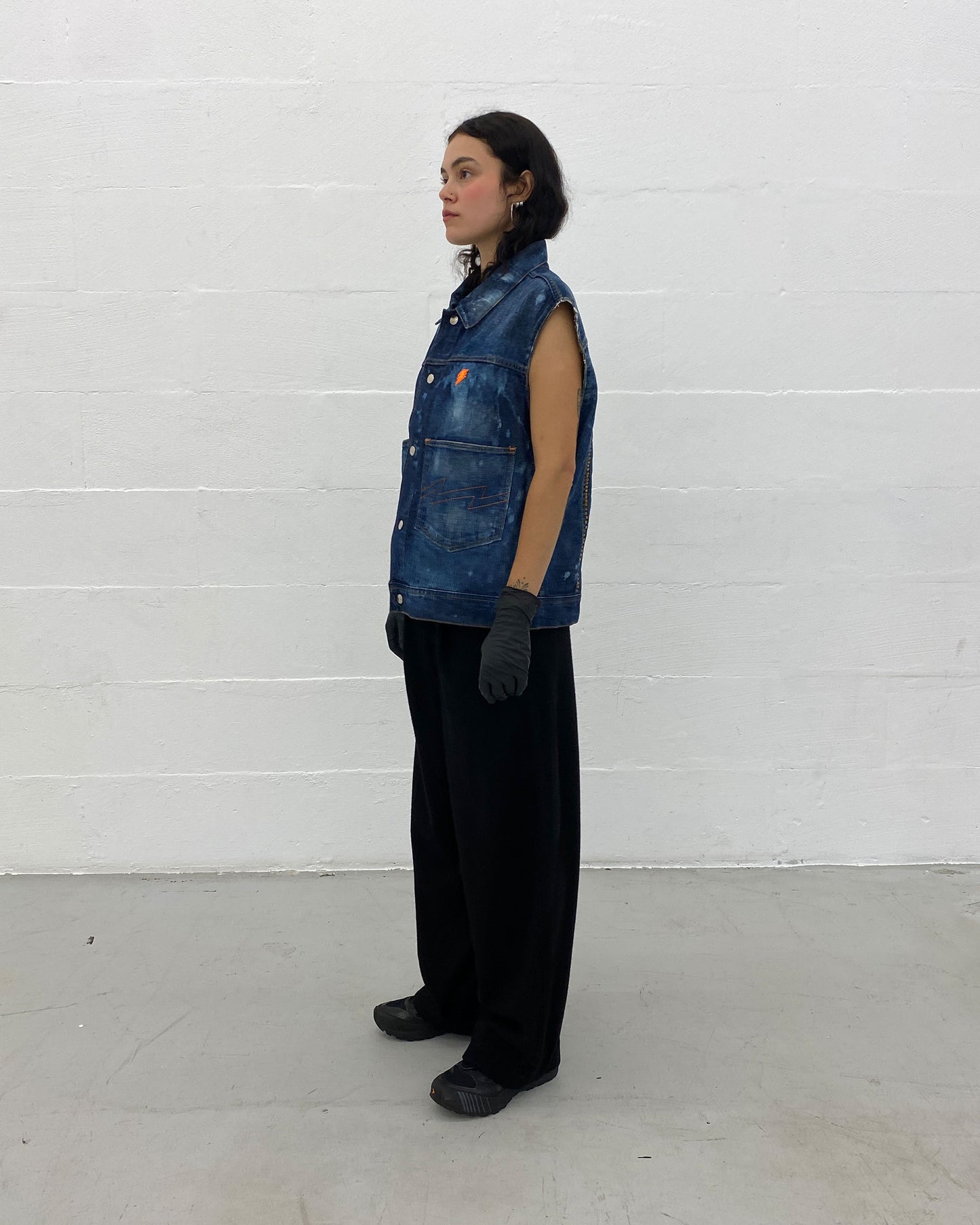 W.&L.T. Walter van Beirendonck 1990s Rhinestones Acid Wash Denim Vest Blue