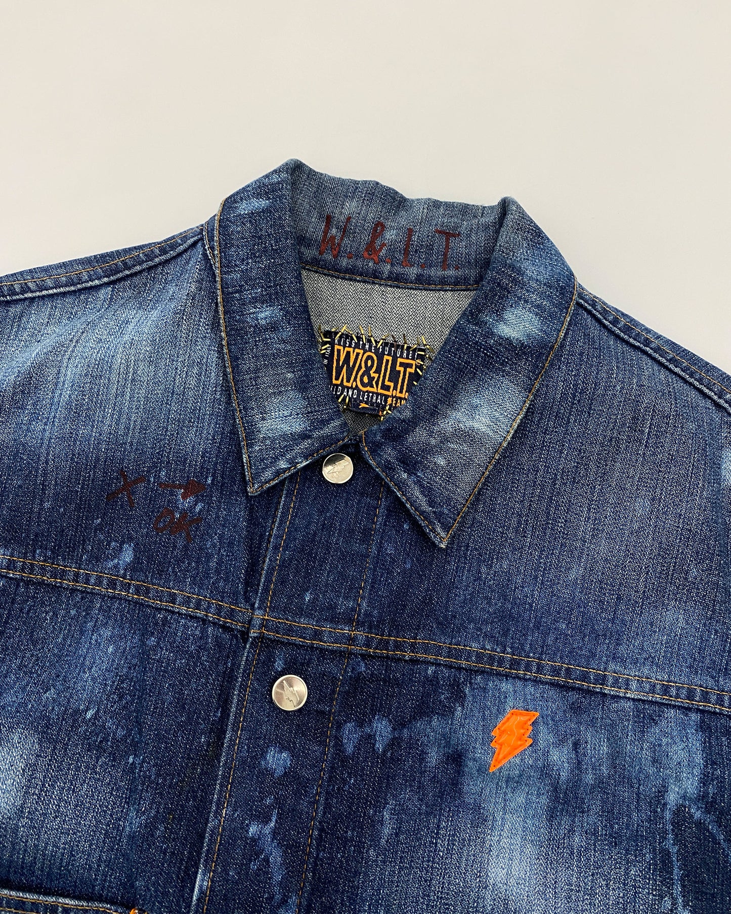 W.&L.T. Walter van Beirendonck 1990s Rhinestones Acid Wash Denim Vest Blue