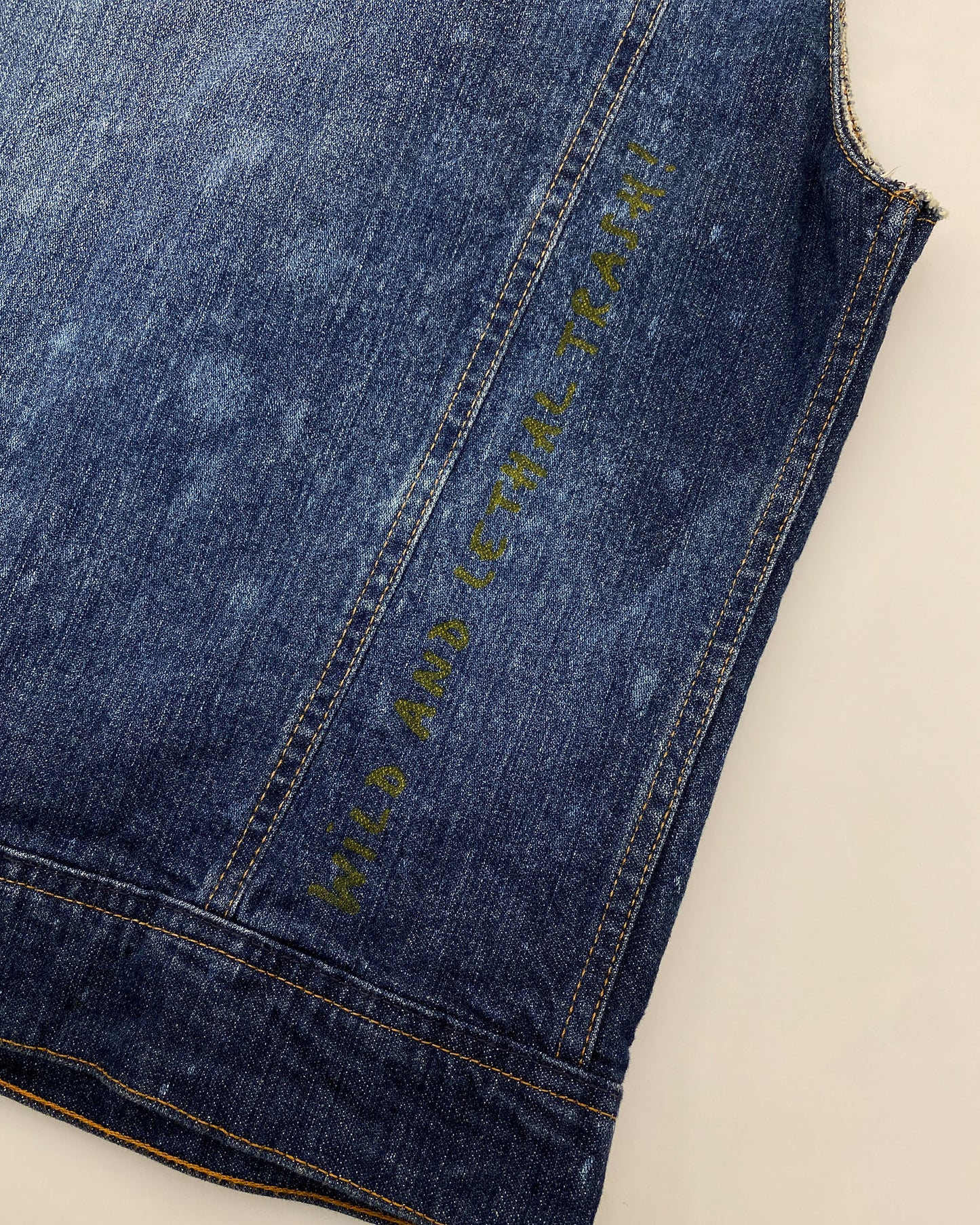 W.&L.T. Walter van Beirendonck 1990s Rhinestones Acid Wash Denim Vest Blue