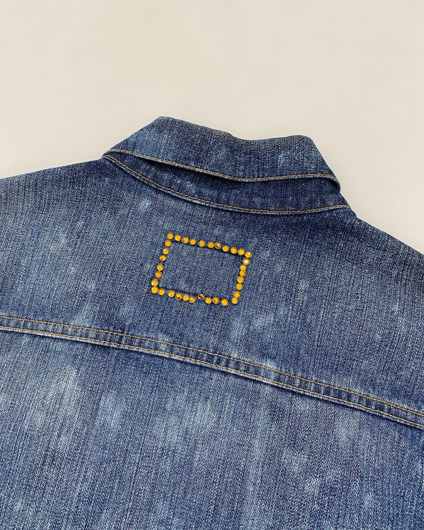 W.&L.T. Walter van Beirendonck 1990s Rhinestones Acid Wash Denim Vest Blue