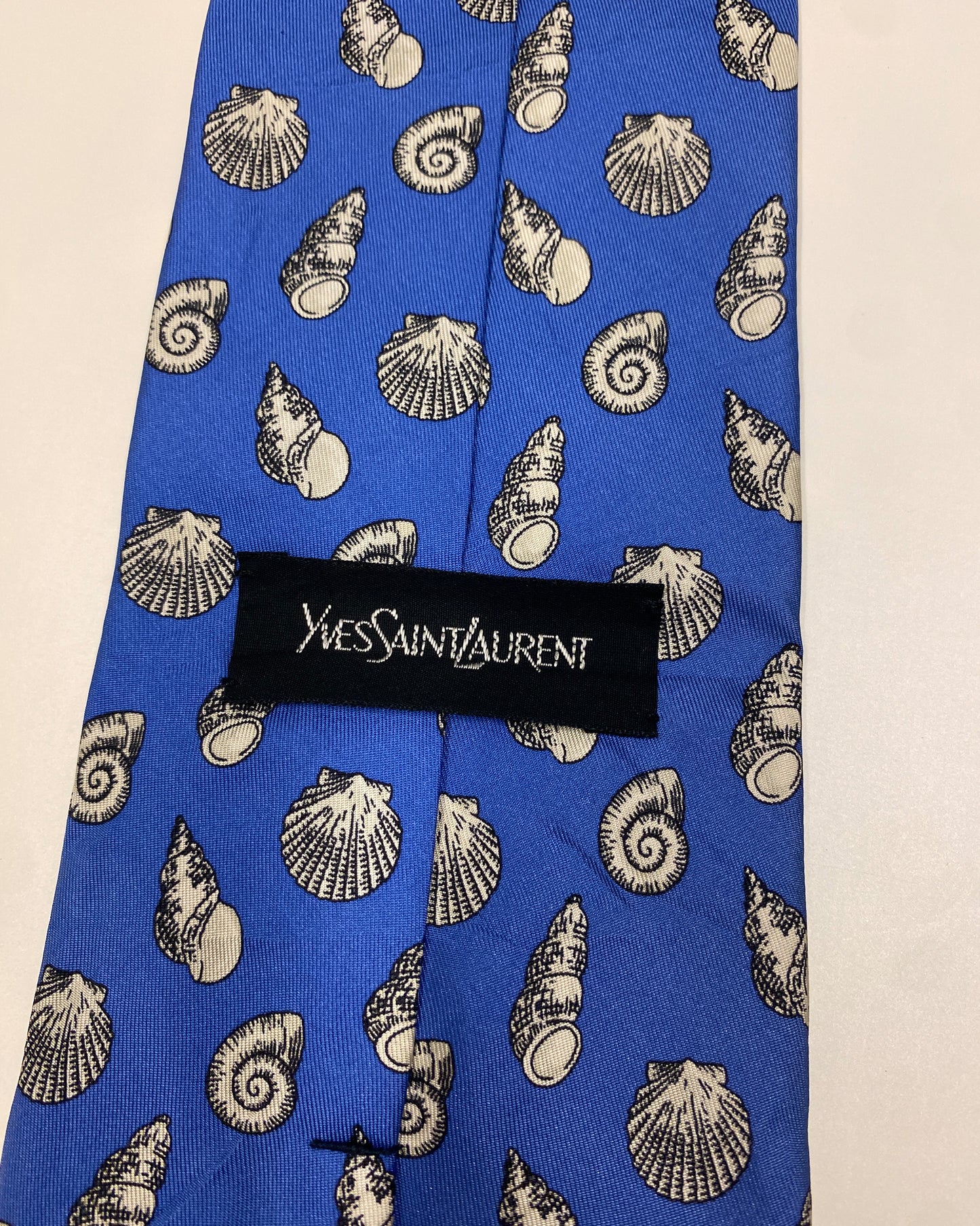 Yves Saint Laurent 2000s Seashell Monogram Tie Blue