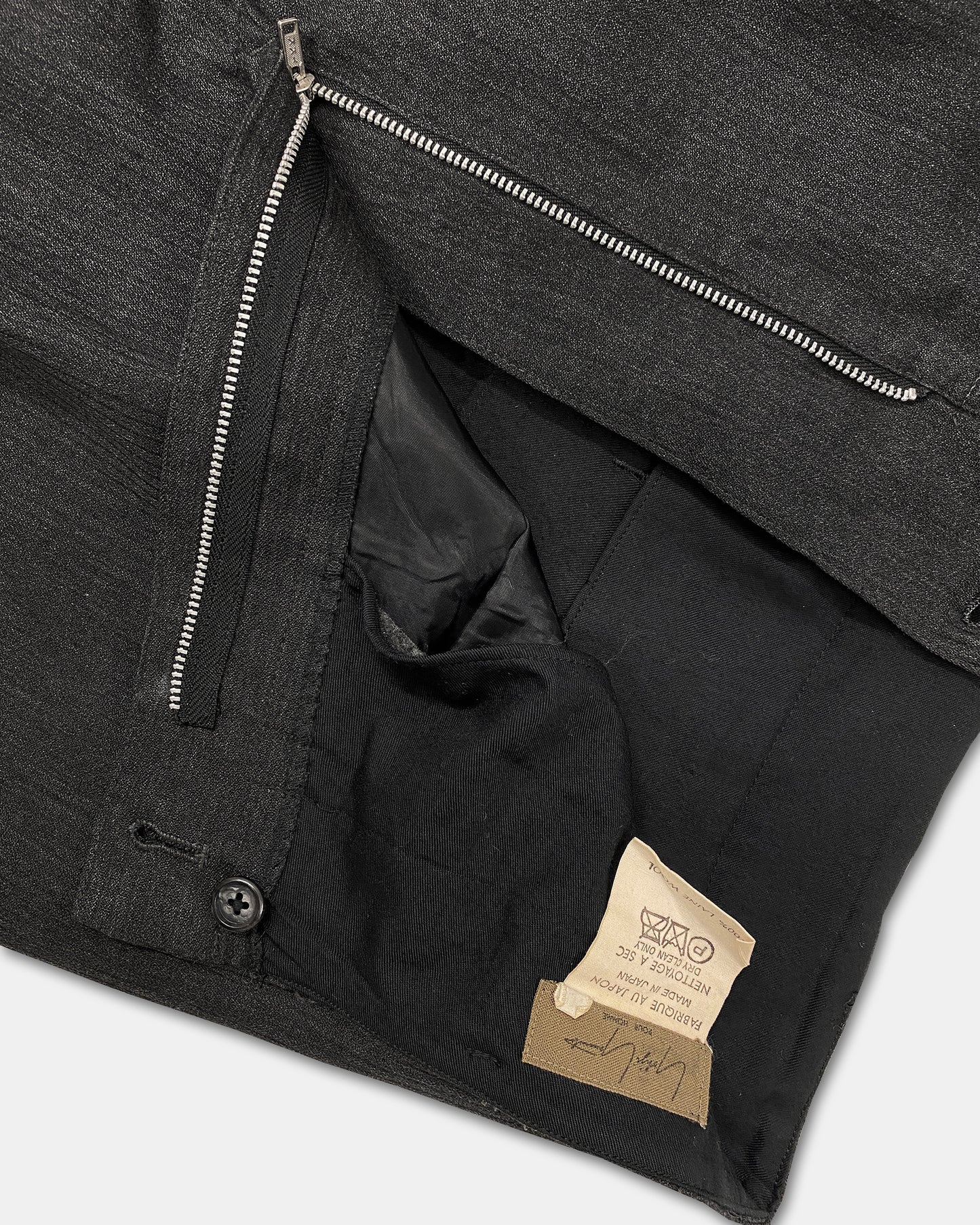 Yohji Yamamoto Pour Homme 1980s Wide Leg Wool Pleat Pants Dark Grey