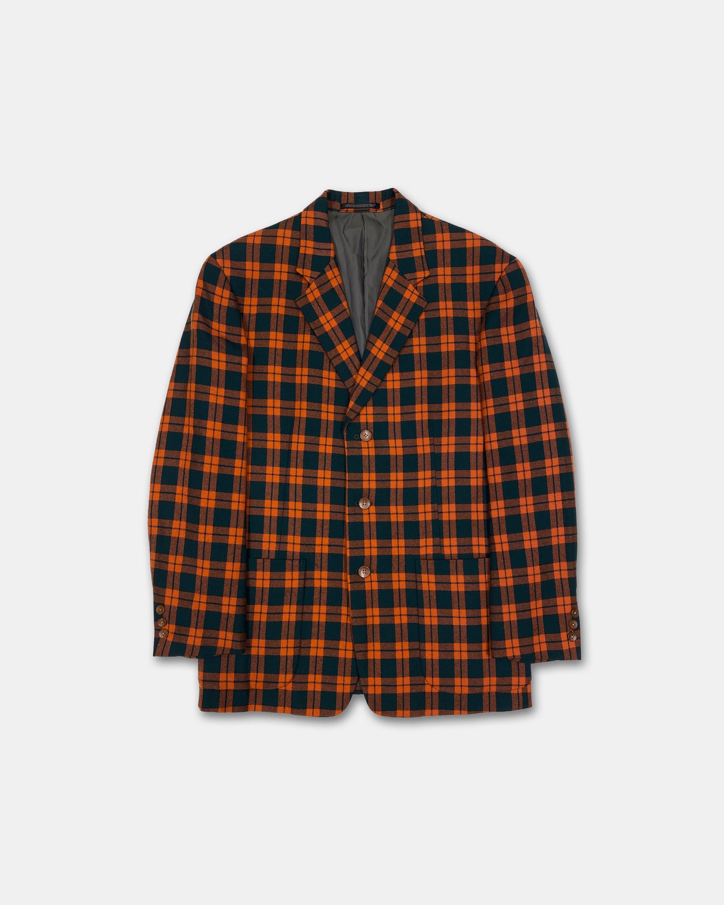 Yohji Yamamoto Pour Homme 1980s Plaid Checkered Blazer Jacket Orange Petrol