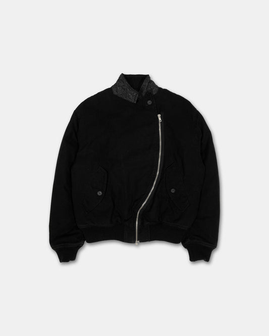 Vintage 1990s Asymmetrical Zip Padded Cotton Bomber Jacket Black