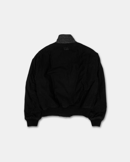 Vintage 1990s Asymmetrical Zip Padded Cotton Bomber Jacket Black