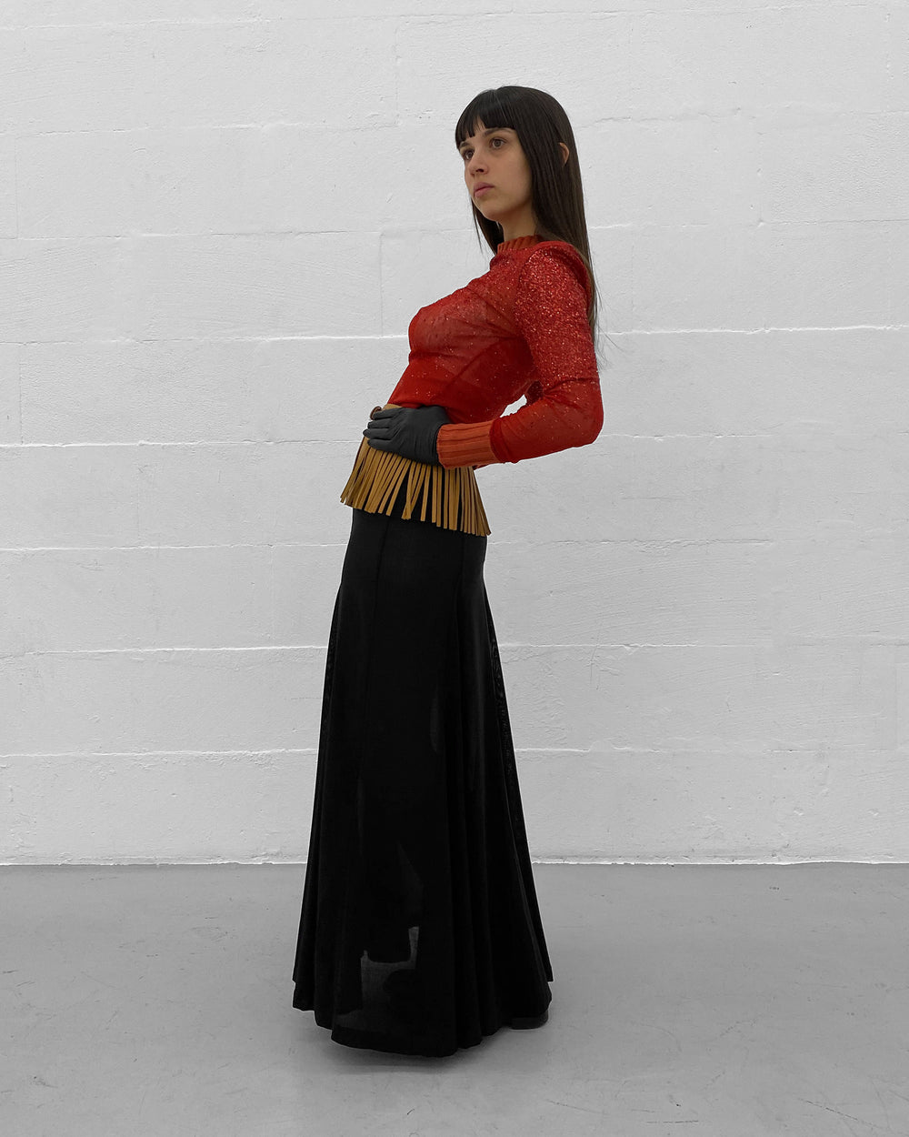 Jean Paul Gaultier Maille 1990s Glitter Mesh Longsleeve Top Red