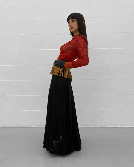 Jean Paul Gaultier Maille 1990s Glitter Mesh Longsleeve Top Red