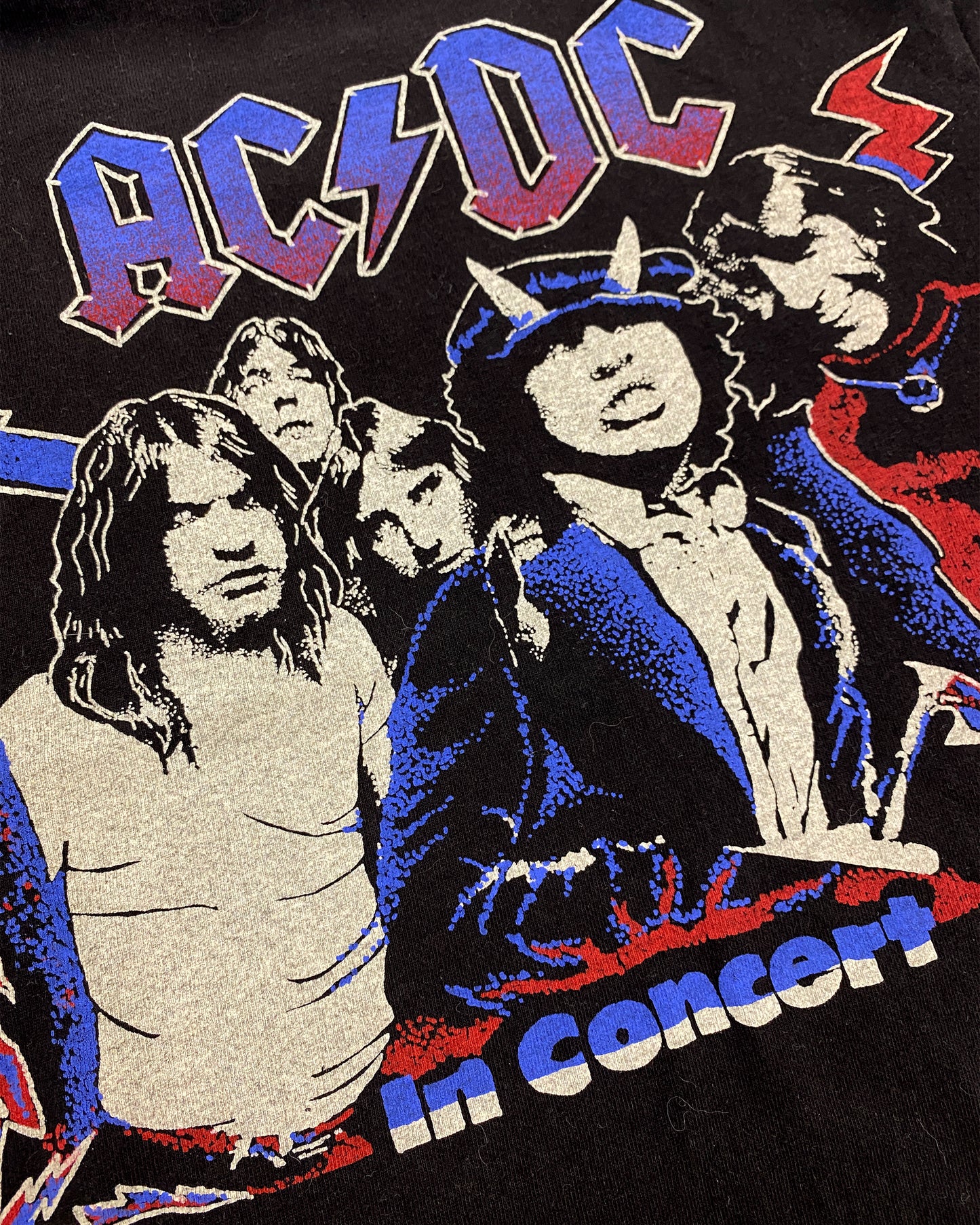 AC/DC Band T-Shirt mit Einzelstich, Schwarz 