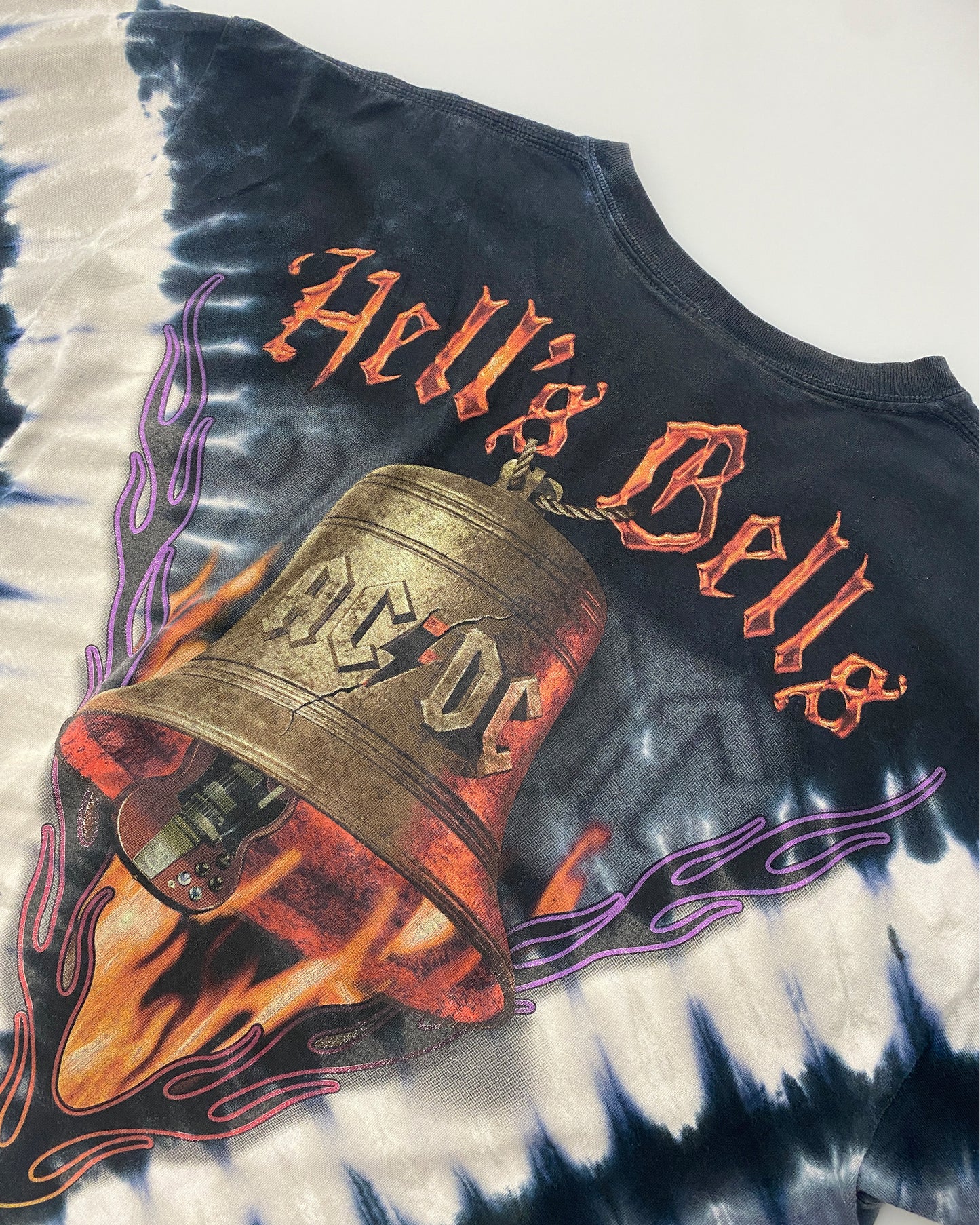 AC/DC 2000s Hells Bells Tie Dye Band T-Shirt Grey