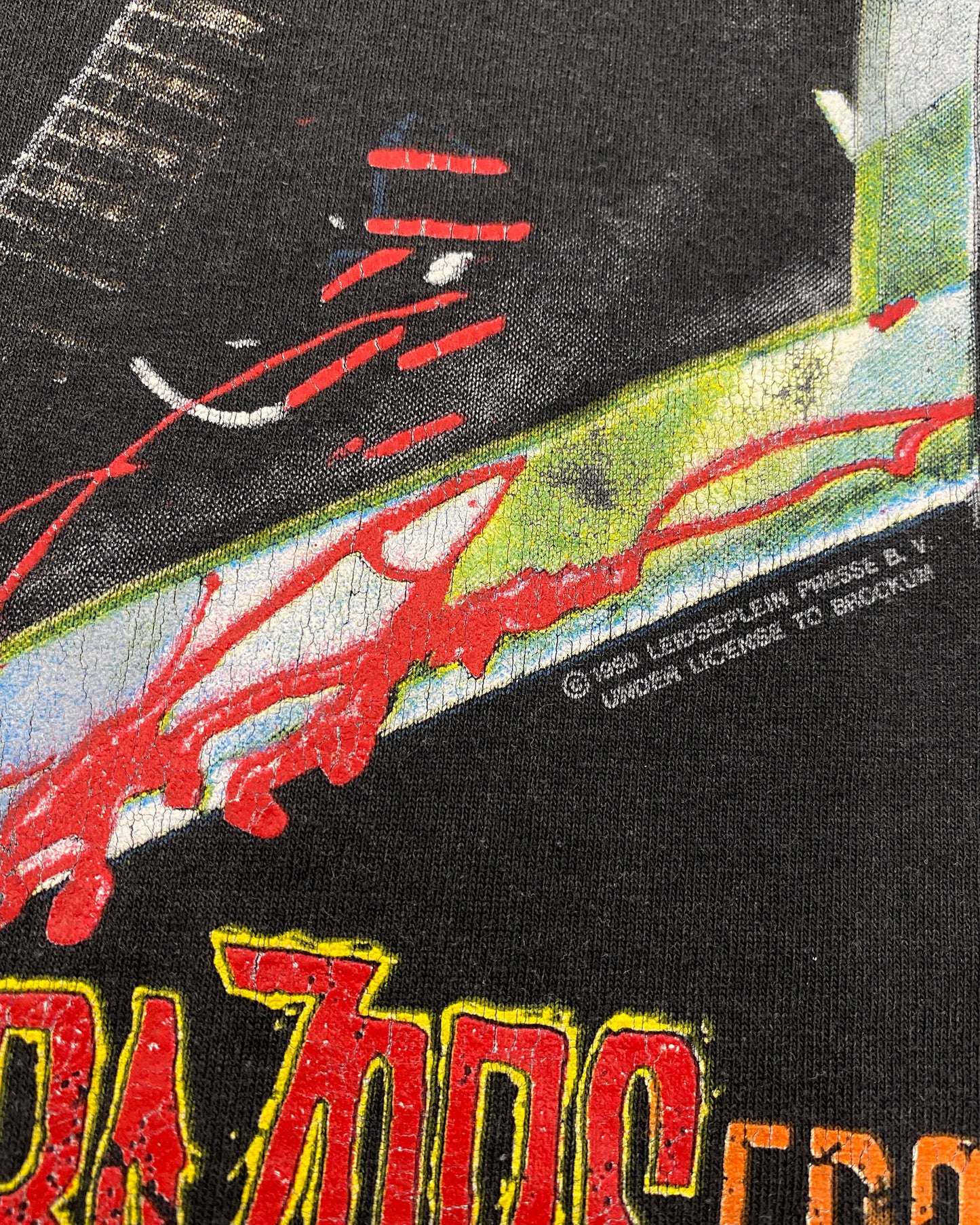 AC/DC 1990-91 World Tour Band T-Shirt mit Einzelstich, verblasstes Schwarz 