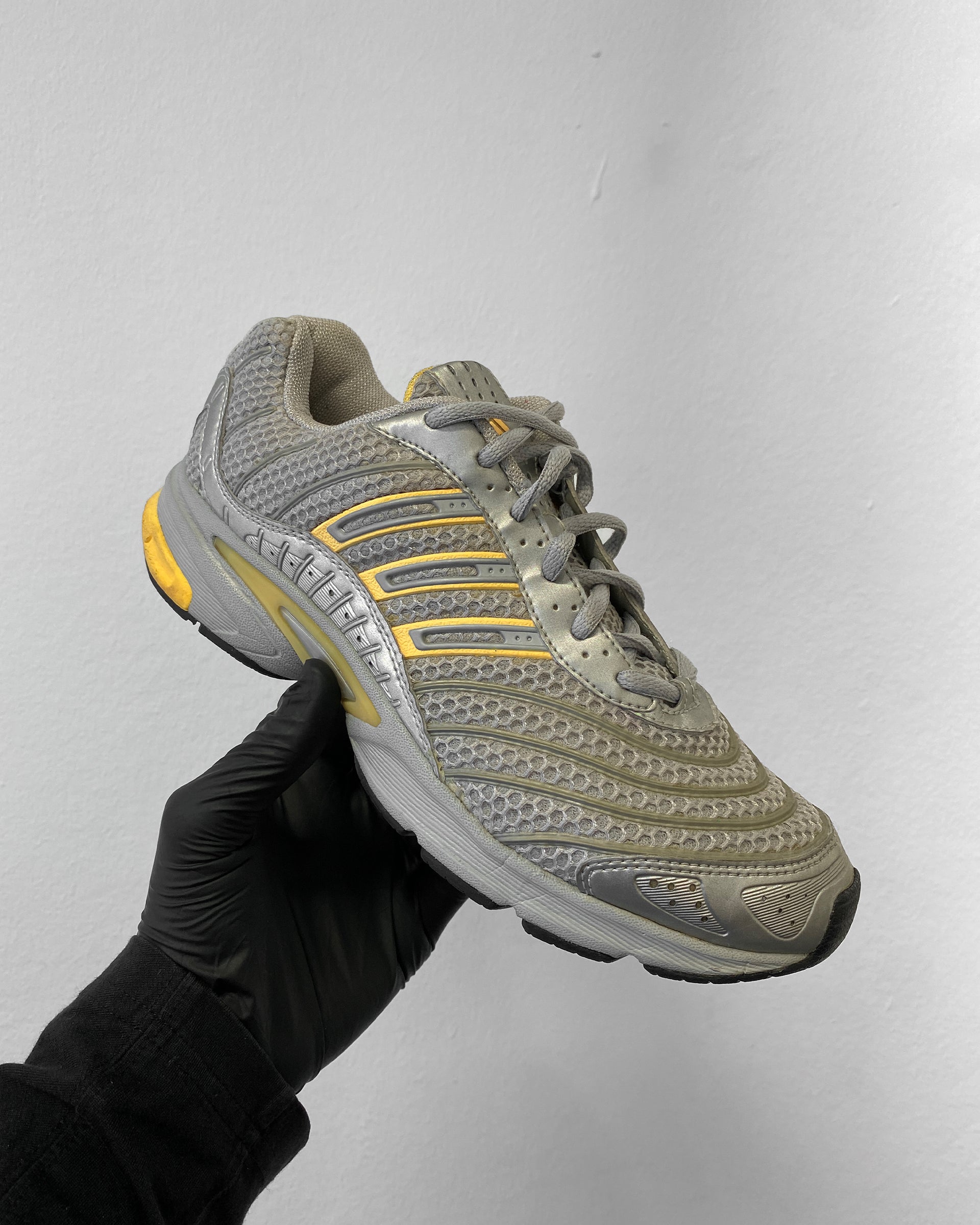 adidas gazelle silver green womens Adidas 2006 Striped Mesh Sneaker Grey Yellow – Knud Peters