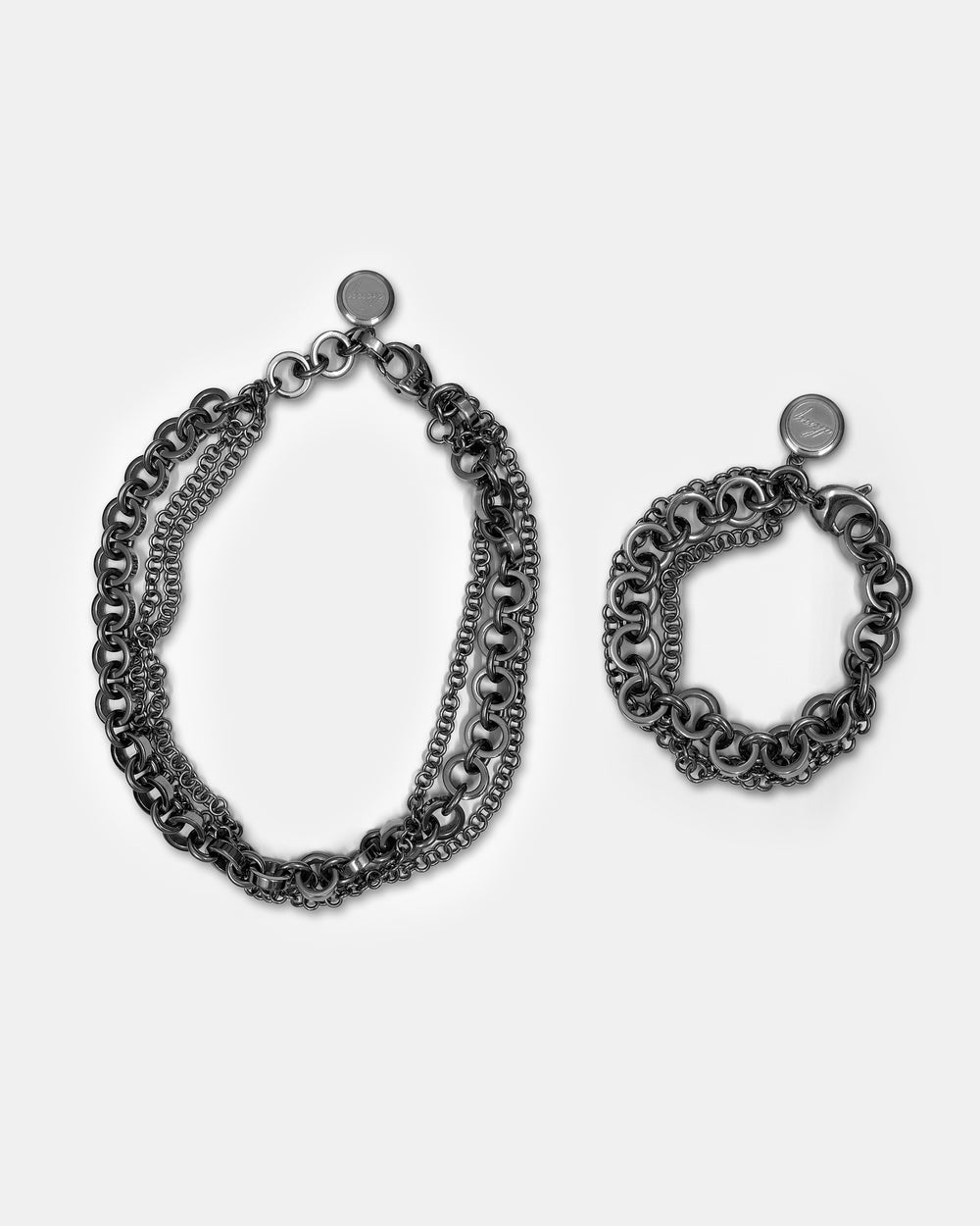 DKNY 2020s Multilayer Necklace and Bracelet Set Metallic Silver