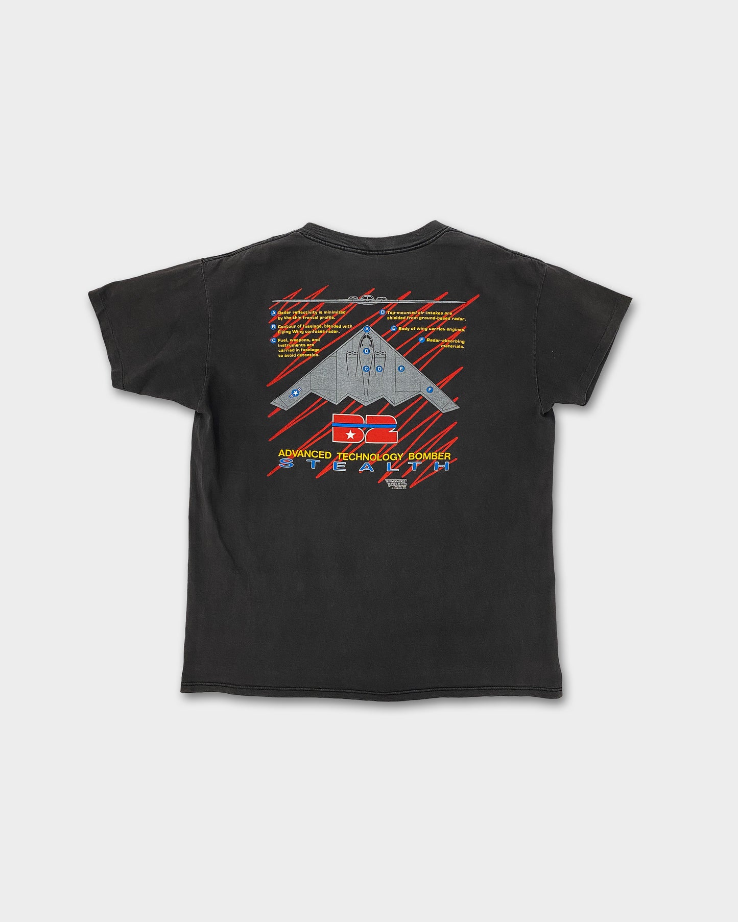 Vintage 1988 B-2 Bomber Stealth Single Stitched T-Shirt Faded Black