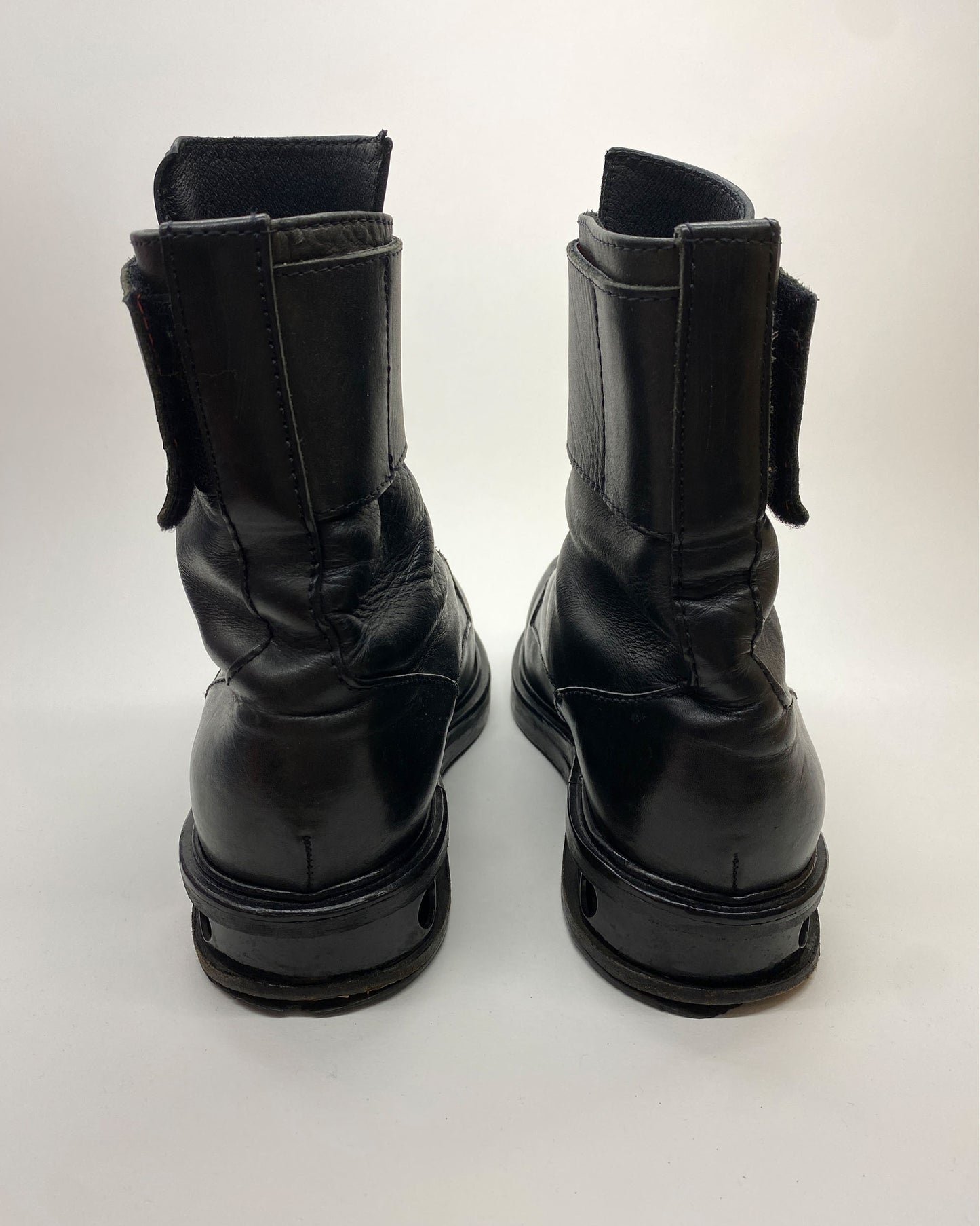 Dirk Bikkembergs 1990s Heel Holes Velcro Square Toe Ankle Boots Black