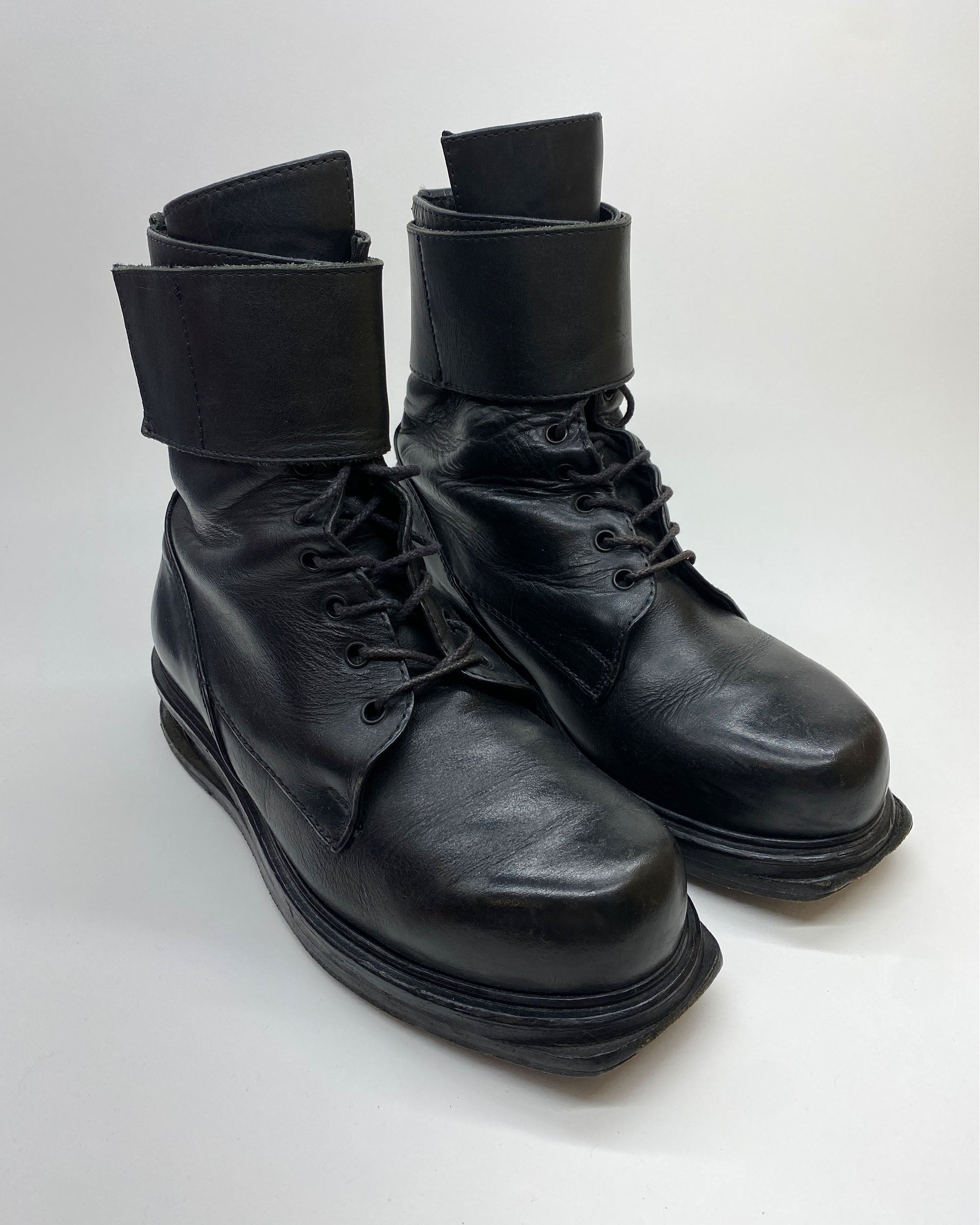 Dirk Bikkembergs 1990s Heel Holes Velcro Square Toe Ankle Boots