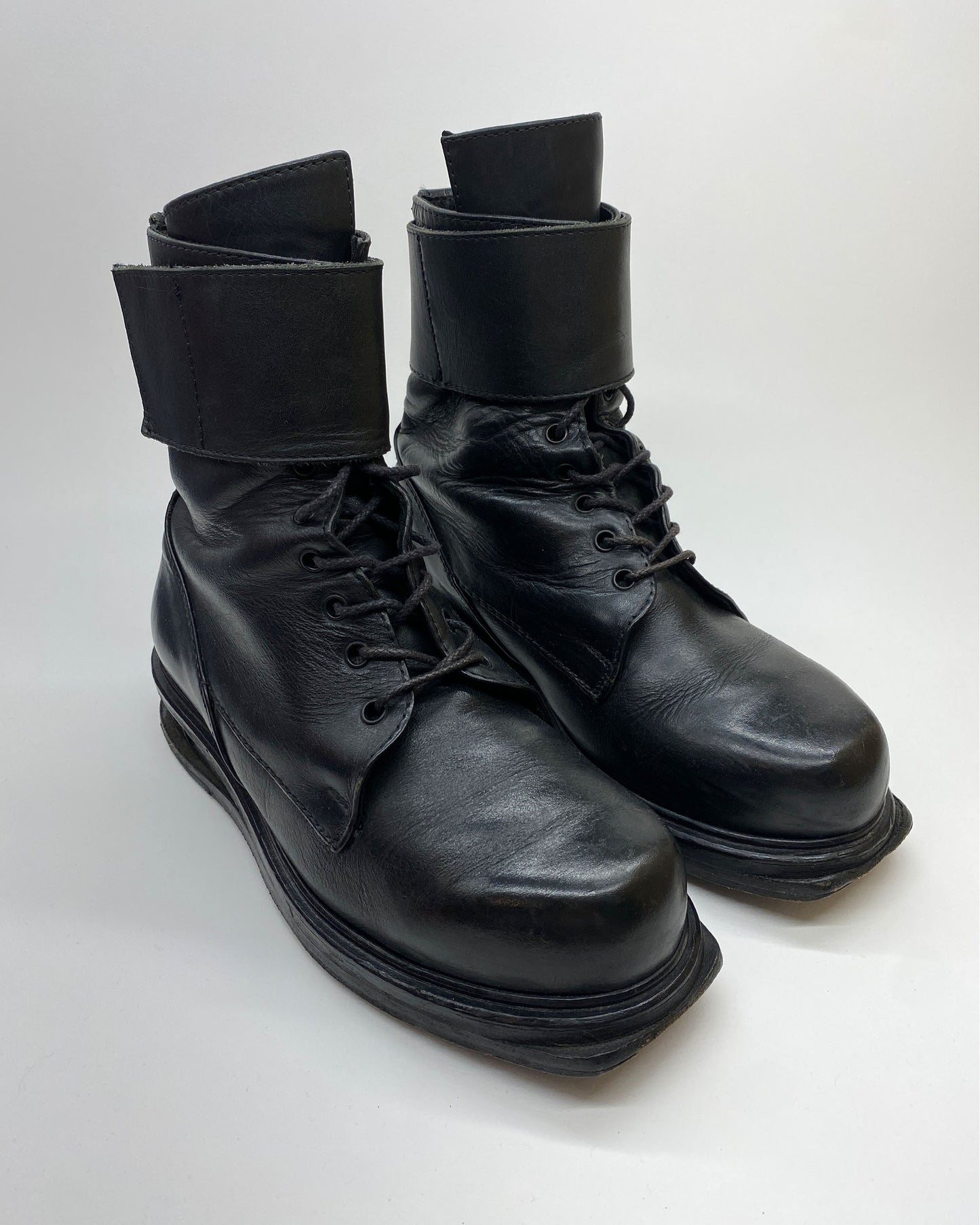 Dirk Bikkembergs 1990s Heel Holes Velcro Square Toe Ankle Boots Black