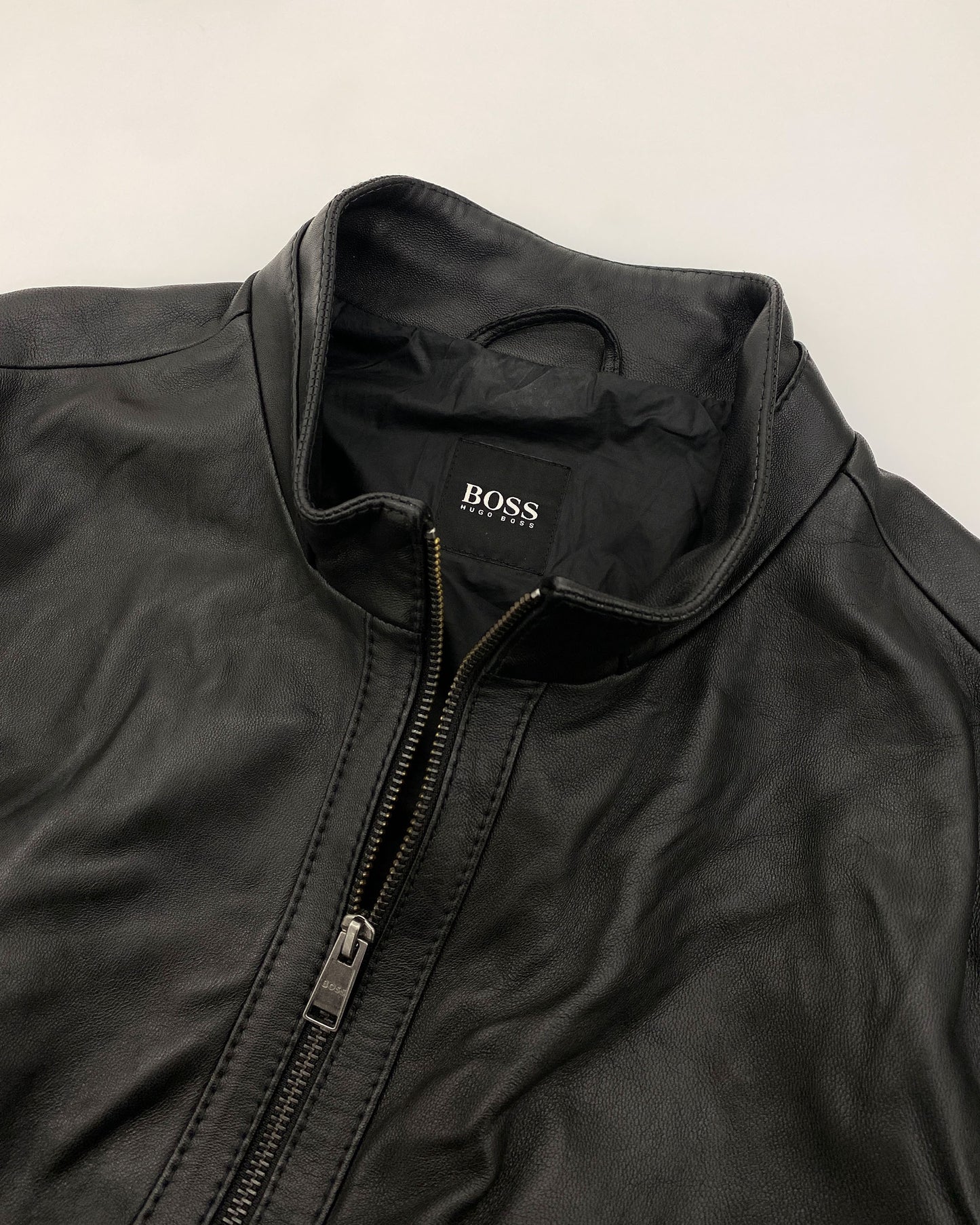 Hugo Boss 2010er Biker Lammlederjacke Schwarz 