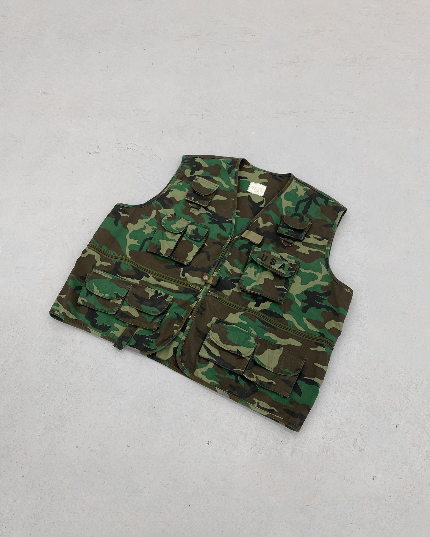 Vintage 1990s Camo USA Vest Green